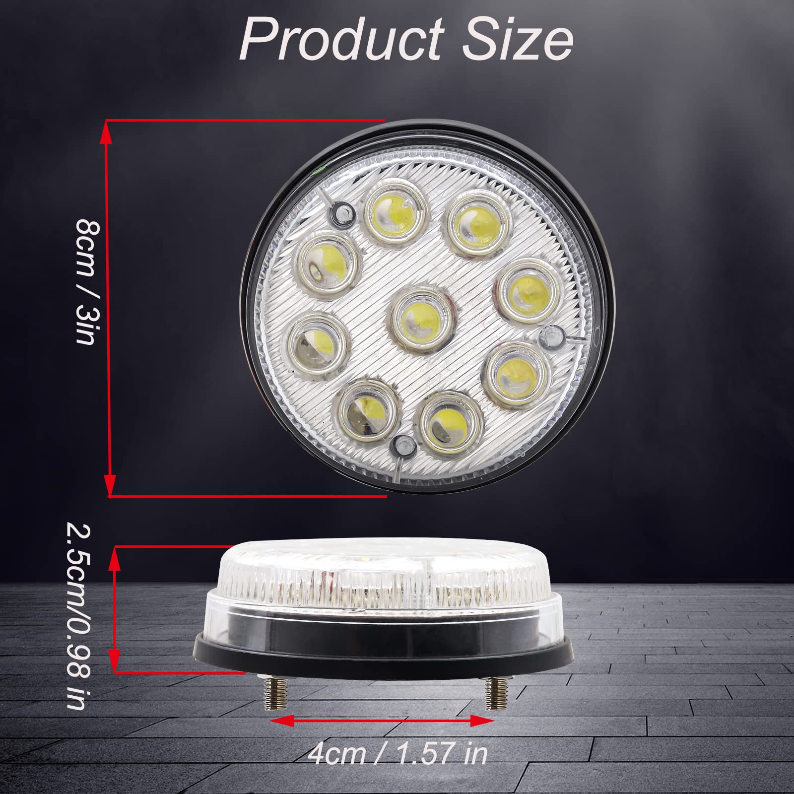 Biqing 3 Inch Round LED Marker Lights - 2PCS White 24V High/Low Beam Side Lights, 9-LED Front Rear Clearance Indicators for Car Truck Van Trailer Lorry Bus - Ideal for Night Driving & Vehicle Safety