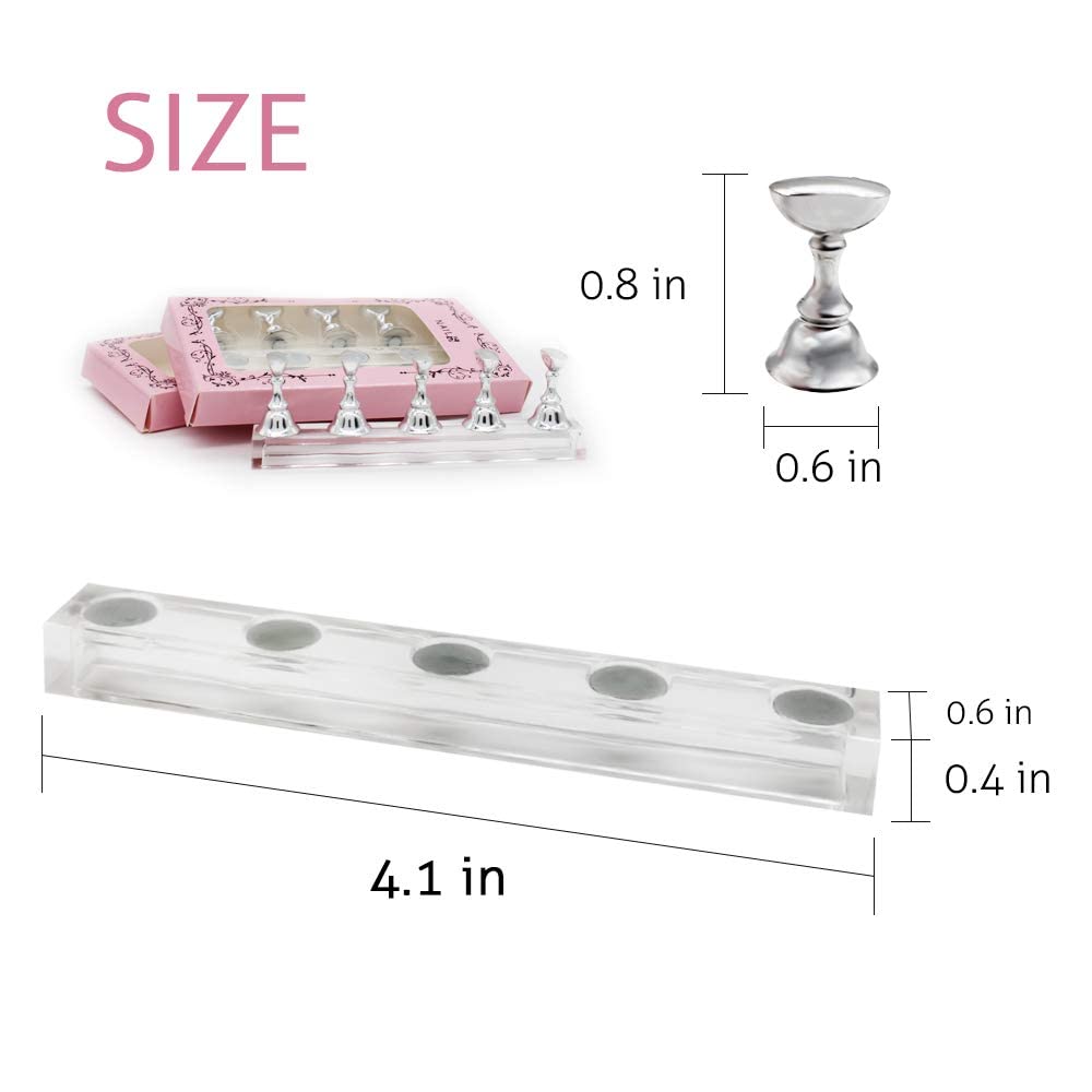 Professional Magnetic Acrylic Nail Display Stand - Nail Tip Practice Holder for DIY Nail Art, False Nail Manicure & Painting (Silver) | Perfect for Salon, Home Practice & Nail Art Enthusiasts