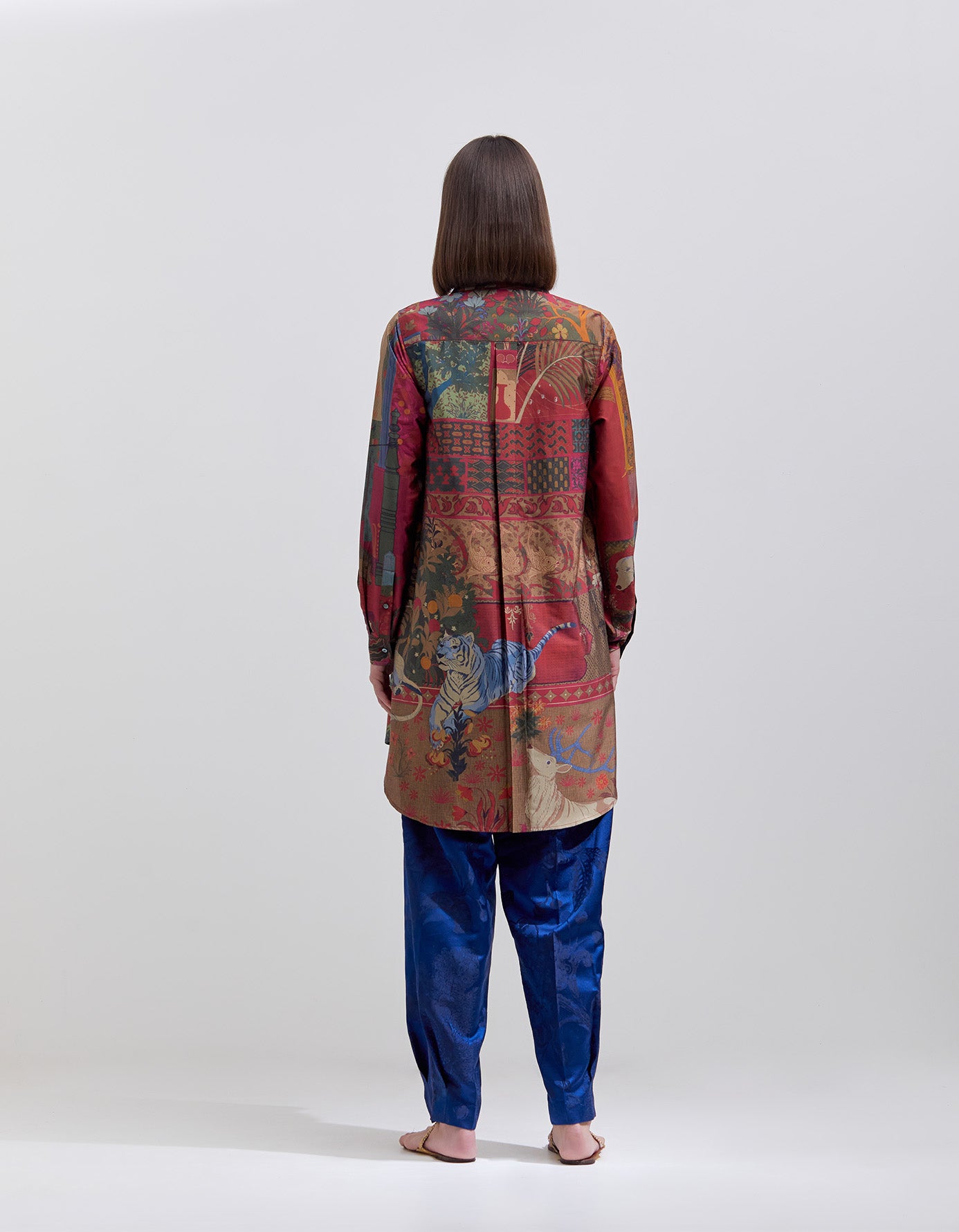 Elegant Silk Damask Bottom Pleat Trousers in Ink Blue - Perfect for Office Wear & Formal Occasions