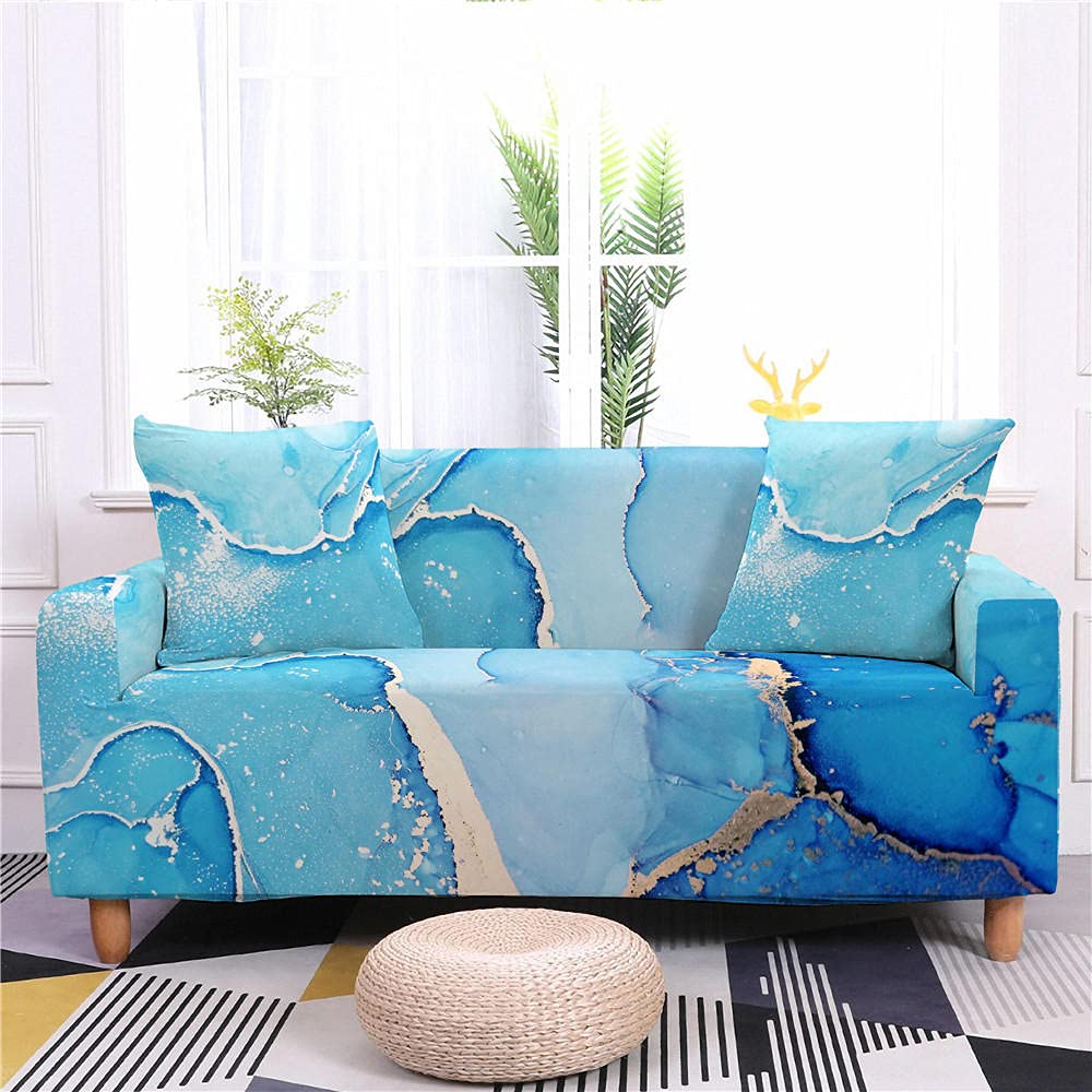 Blue Marble Reversible L-Shaped Sofa Slipcover - 90-140cm Sectional Couch Cover with Chaise Lounge | Pet & Kid Friendly Furniture Protector for Dogs, Cats & Children | Perfect for Living Room, Family Room & Home Theater