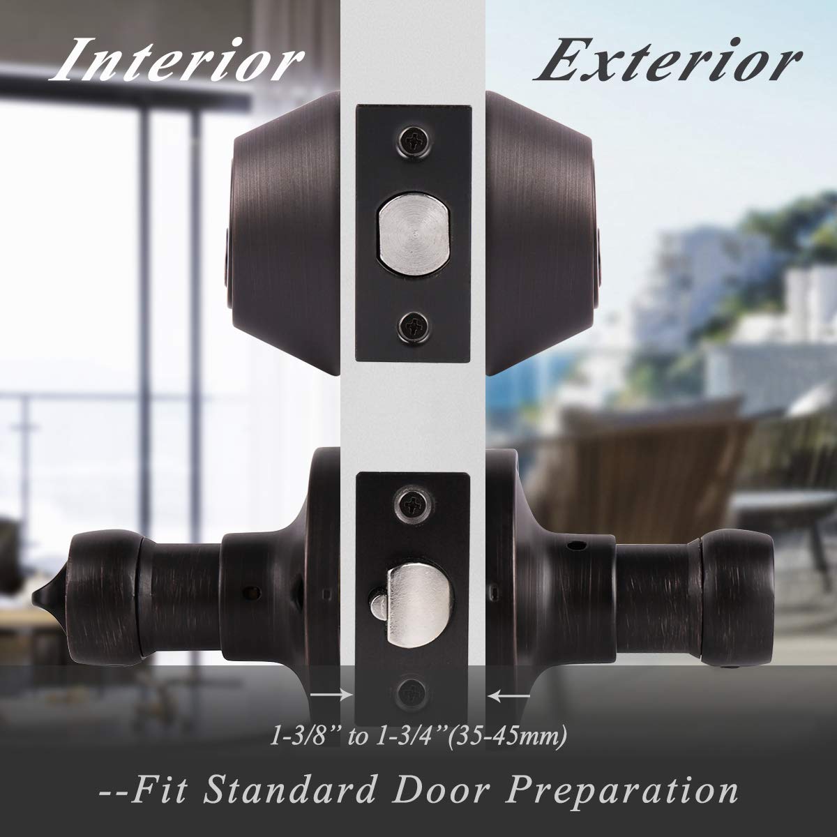 4 Sets Oil Rubbed Bronze Entry Door Lever & Deadbolt Combo Pack - Keyed Alike Exterior/Interior Handlesets with Wave Design - Perfect for Home Security, Apartments & Office Buildings (Contractor Pack)