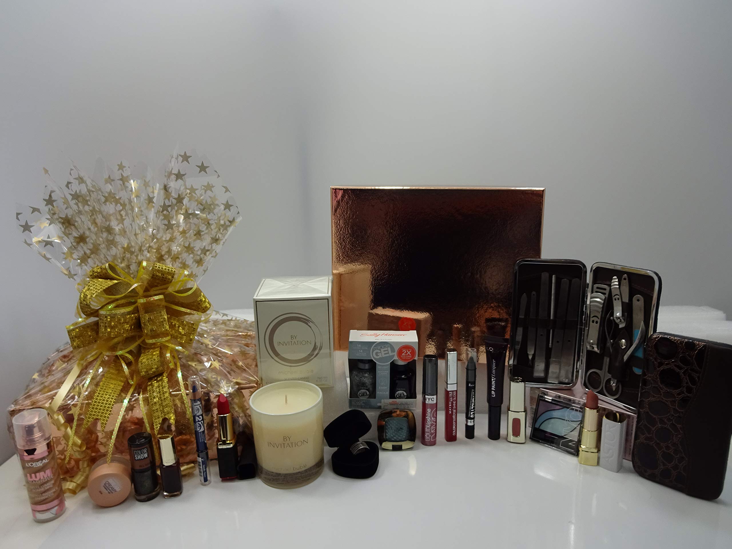 Luxury Beauty Gift Set for Women - Michael Buble Scented Candle, Makeup Collection, Manicure Kit & Crystal Ring in Elegant Gift Box | Perfect Birthday, Anniversary & Valentine's Day Present