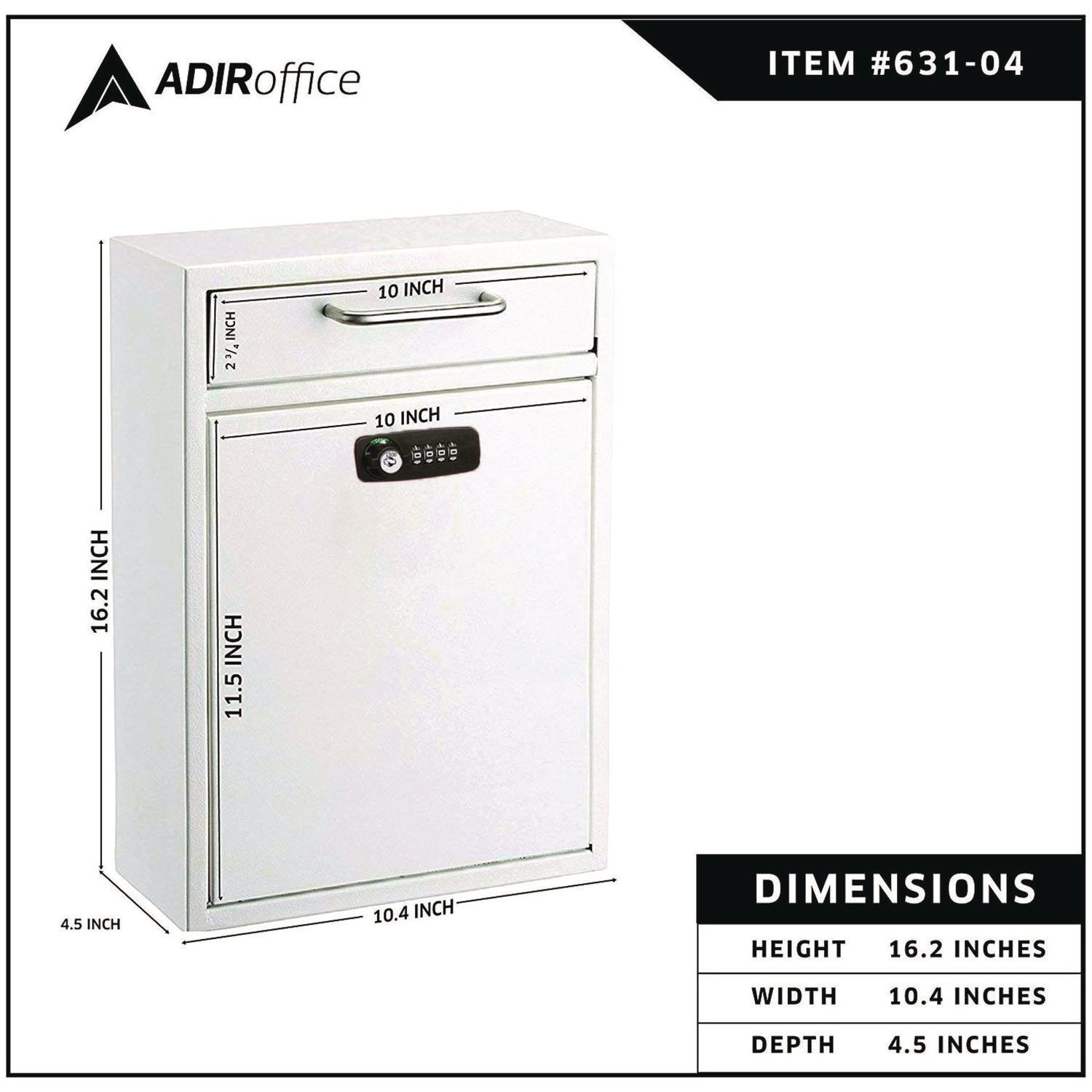 Secure Wall Mount Mailbox with Key & Combination Lock - Large 11.2