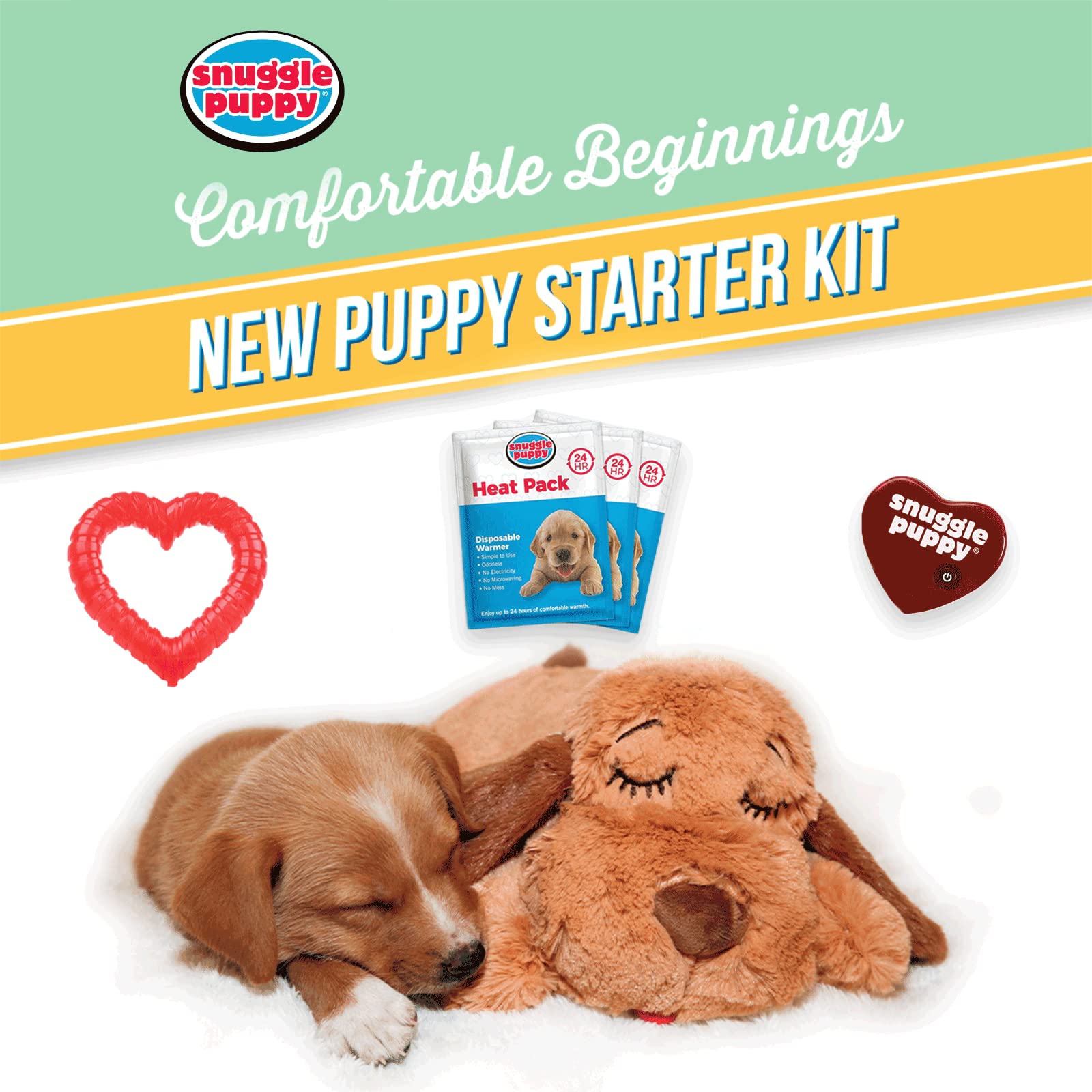 Original Snuggle Puppy Essentials Starter Kit - Heartbeat Dog Toy & Calming Aid with 3 Heat Packs, Puppy Teething Chew Toy & Soft Dog Blanket | Perfect for New Puppies, Separation Anxiety Relief & Crate Training Comfort