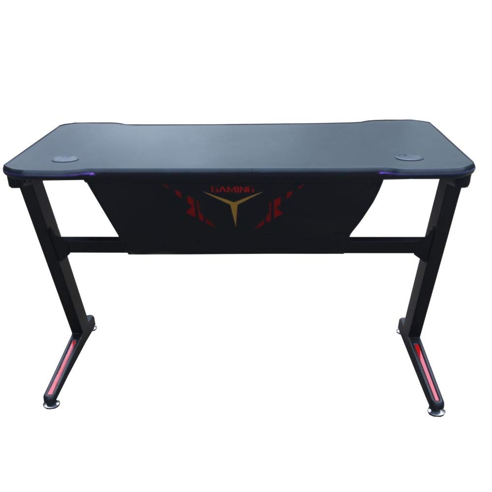 Z-Shape Gaming Desk with LED Lights - Ergonomic Computer Table for PC & Console Gamers - Perfect for Esports, Racing Games & Home Office Setup