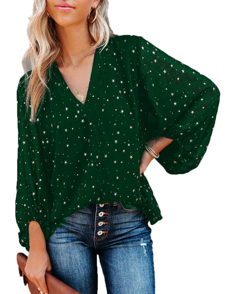 Qearal Women's Boho Floral Print Long Sleeve Chiffon Blouse - Loose Fit Tunic Top for Casual Wear, Office & Spring Outfits
