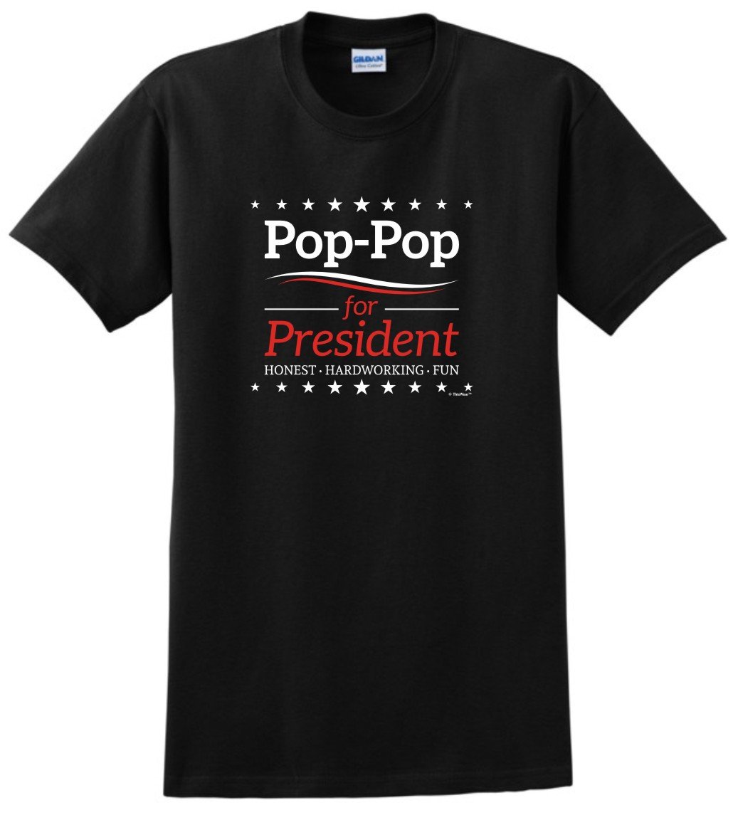 Funny Hardworking Grandpa Gifts - 'Pop-Pop for President' Novelty T-Shirt for Fathers Day, Birthday & Retirement Gifts | Comfortable Cotton Tee for Proud Grandpas