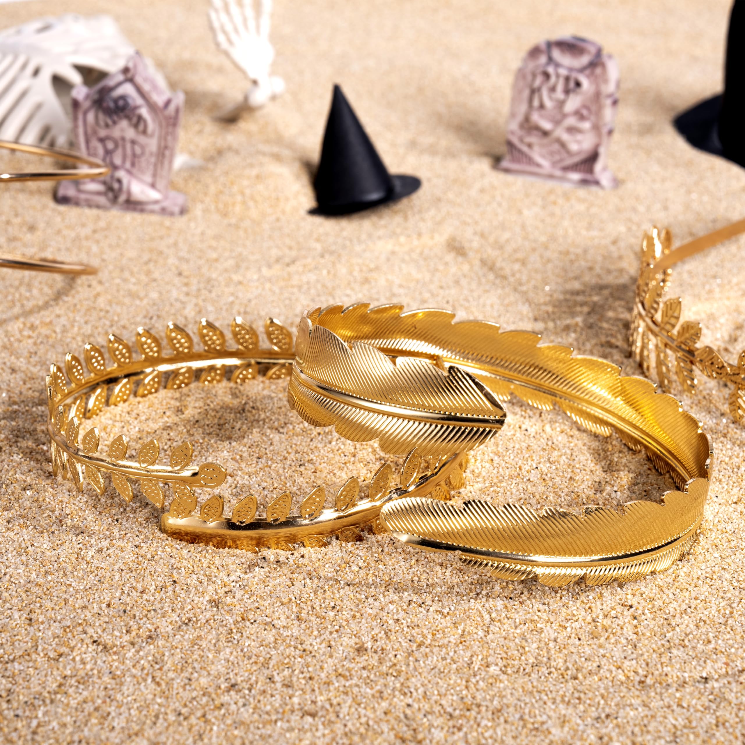 9PCS Halloween Greek Style Jewelry Set - Gold Arm Cuffs, Open Bangle Bracelets for Women & Men | Costume Accessories for Greek Goddess, Toga Party & Halloween Costume