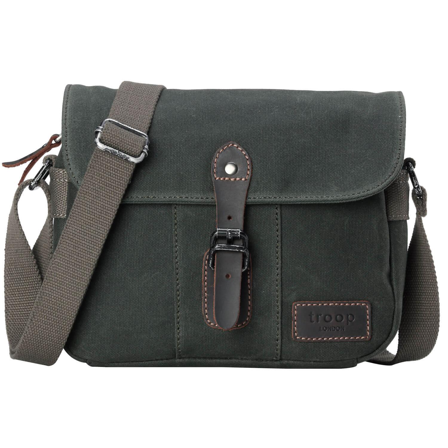 Troop London Heritage Canvas & Leather Crossbody Bag - Small Travel Bag for Women & Men - Perfect for Daily Commute, Weekend Trips & Outdoor Adventures