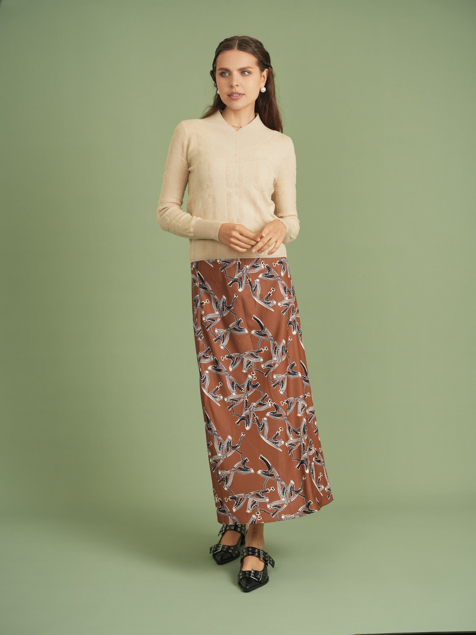 Stylish Chain Jacquard Knit Top for Women - Trendy Lace Pattern Pullover Sweater | Perfect for Office Wear, Date Nights & Fall Layering