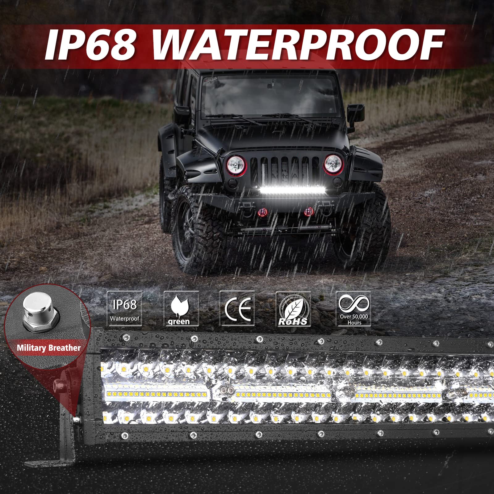 20 Inch LED Light Bar 450W Triple Row Spot Flood Combo - IP68 Waterproof Off-Road Driving Light for Car Grille, Bumper, Bull Bar - Fits Camry, RAV4, Tacoma, SUV, ATV, T-Top Boat - Perfect for Night Off-Roading, Camping & Marine Use