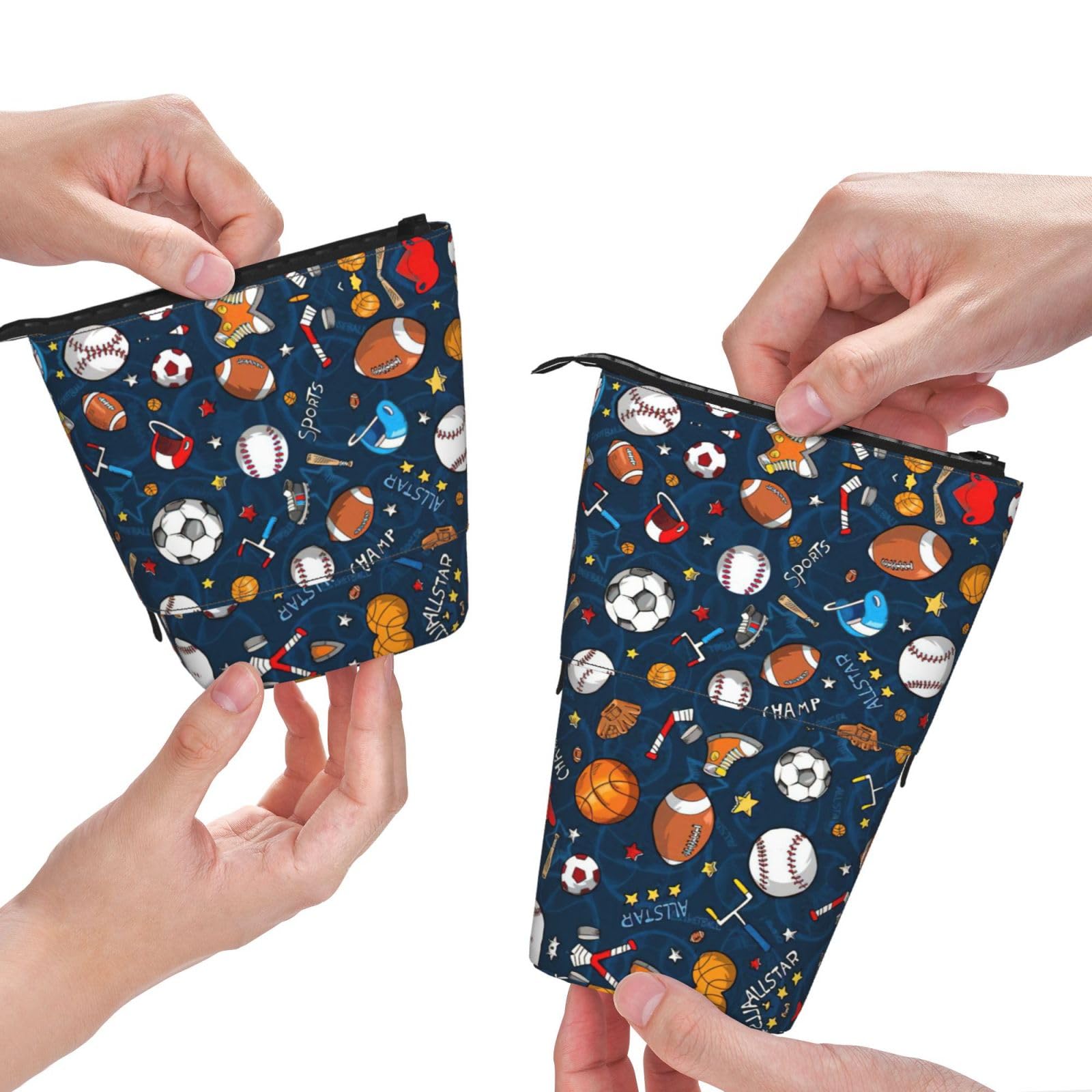DRTGEDS Expandable Pen Pouch Holder - Multi-Sport Stationery Organizer for Baseball, Basketball, Football & Hockey Fans - Perfect Pencil Case, Makeup Bag & School Supply Organizer for Students, Office & Travel Use