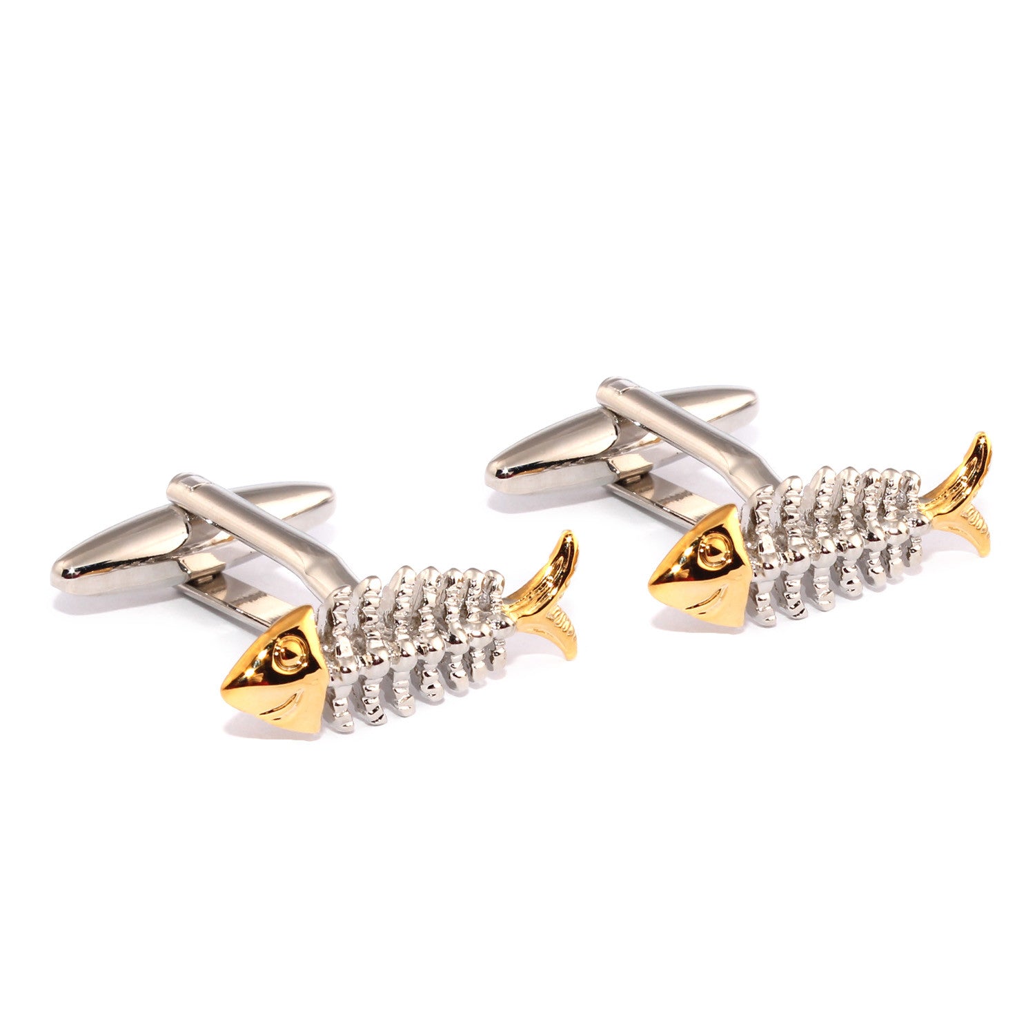 Unique Dead Fish Skeleton Cufflinks for Men - Stainless Steel Gothic Jewelry - Perfect for Weddings, Formal Events & Halloween Costumes