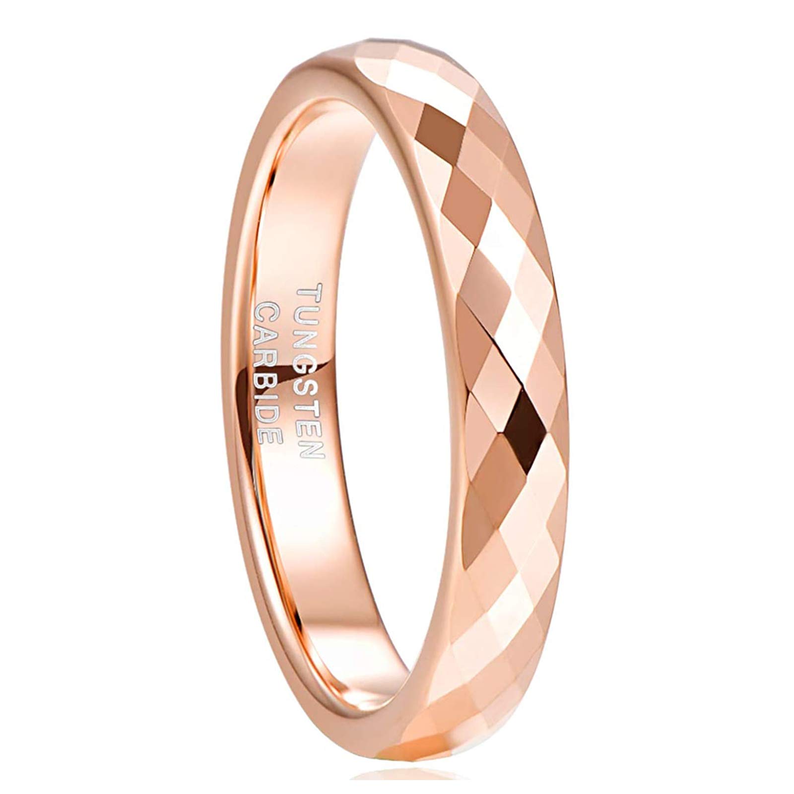 4MM Tungsten Carbide Wedding Band for Women - Rose Gold, Black, Gold & Silver Polished Rings with Faceted Edge, Comfort Fit Sizes 5-12 | Durable & Hypoallergenic Jewelry for Everyday Wear, Anniversary Gifts & Special Occasions