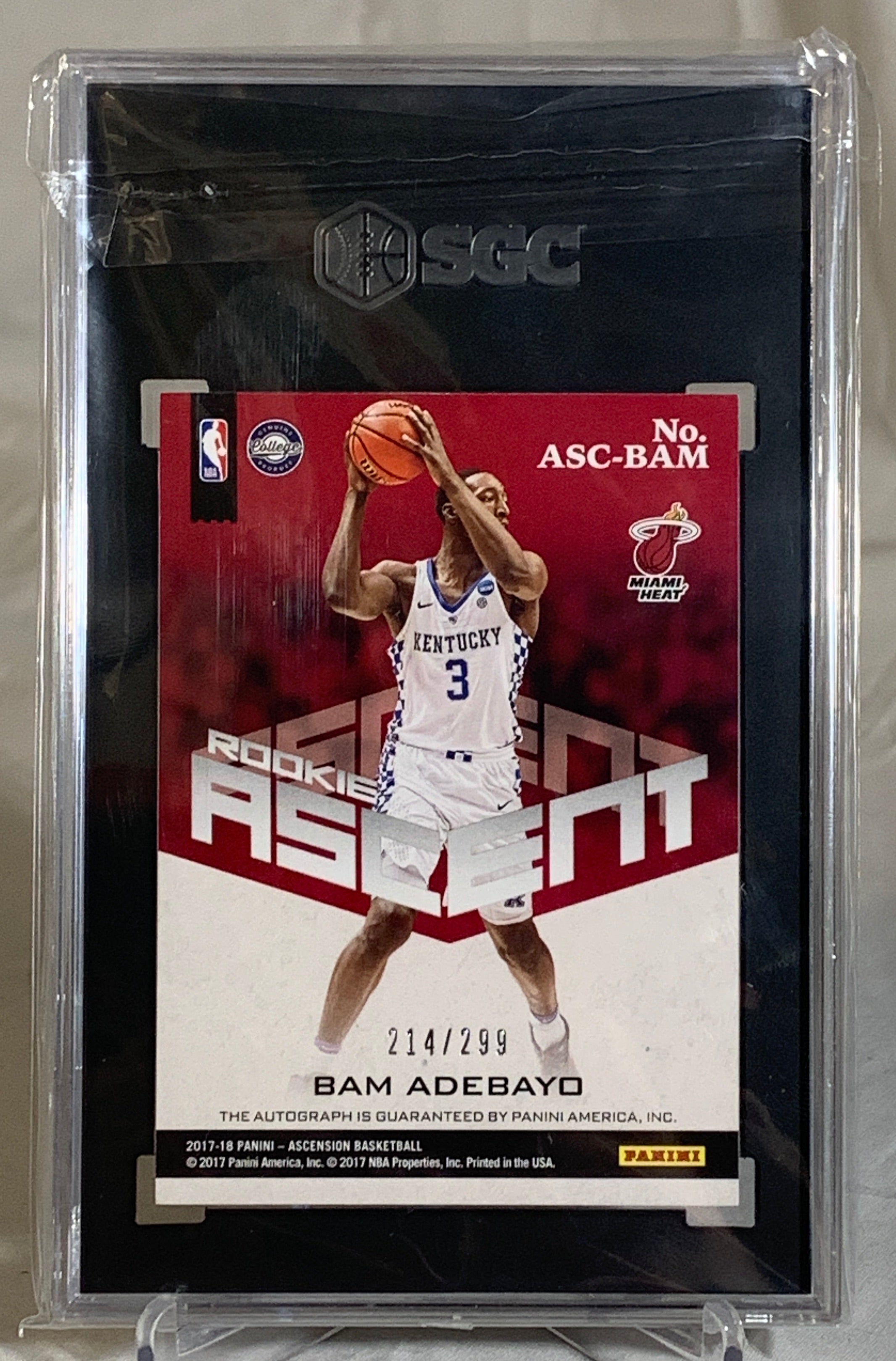 2017-18 Panini Ascent Bam Adebayo Autographed Basketball Card #214/299 - SGC MINT 10/9.5 MT+ Graded - Perfect for NBA Collectors & Miami Heat Fans (Game Room Display, Investment Piece, Sports Memorabilia Collection)