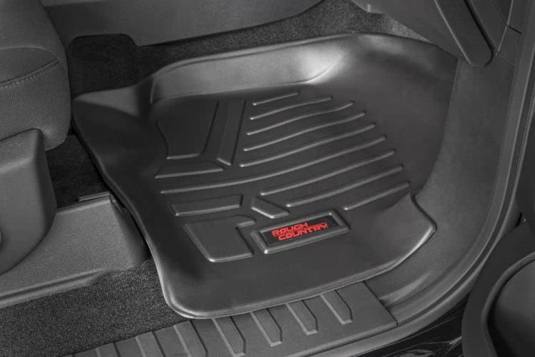 Rough Country Heavy Duty All Weather Floor Mats for Ford F-150 (2015-2025), F-150 Lightning (2022-2024), Raptor (2017-2025) - Waterproof Truck Floor Liners, Non-Slip Rubber Mats Front & Rear Set - Perfect for Off-Roading, Camping & Winter Driving