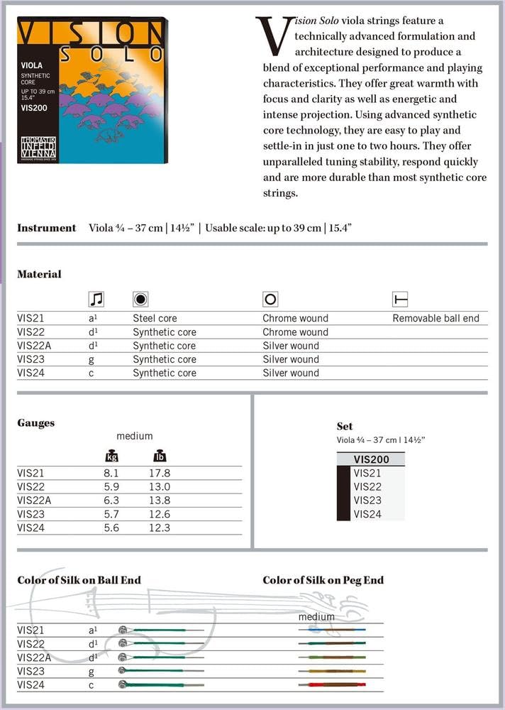 Thomastik-Infeld VIS200 Vision Solo Viola Strings Set - Professional Quality Viola Strings for Classical & Orchestral Performance - Perfect for Concert, Studio & Practice Sessions