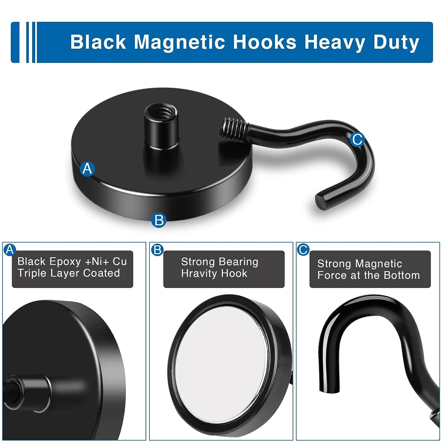 LOVIMAG 100lbs Magnetic Hooks - Heavy Duty Cruise Cabin Hangers with Epoxy Coating (12 Pack) - Perfect for Organizing Cruise Essentials, Hanging Towels, Coats & Bags in Small Spaces