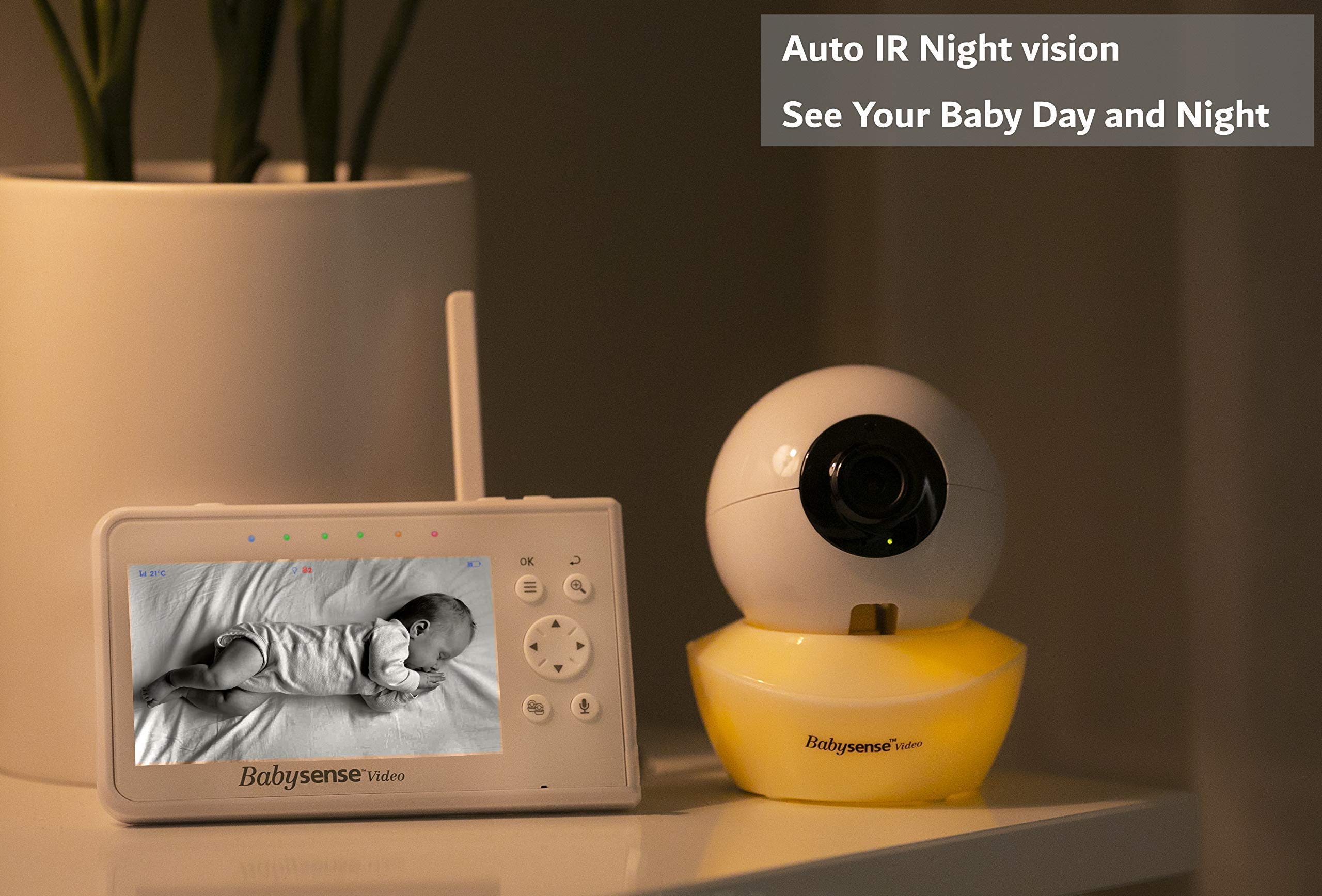Babysense V43 Split Screen Video Baby Monitor with 2 PTZ Cameras & 7 Under-Mattress Movement Sensor - 2-in-1 Baby Monitor Bundle for Nursery Safety & Peace of Mind | Night Vision, Real-Time Alerts, Smartphone Connectivity