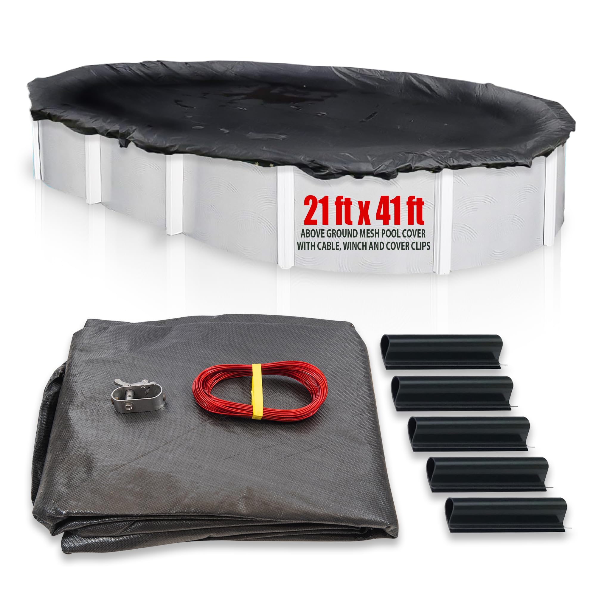 SET SunSolar Energy Technologies - 21x41 Foot Oval Above Ground Winter Pool Cover with Sturdy Cable & Winch | Heavy Duty Mesh Swimming Pool Cover for Winter Protection | Includes Cover Clips | 8-Year Warranty | Perfect for Seasonal Pool Maintenance and Cold Weather Protection