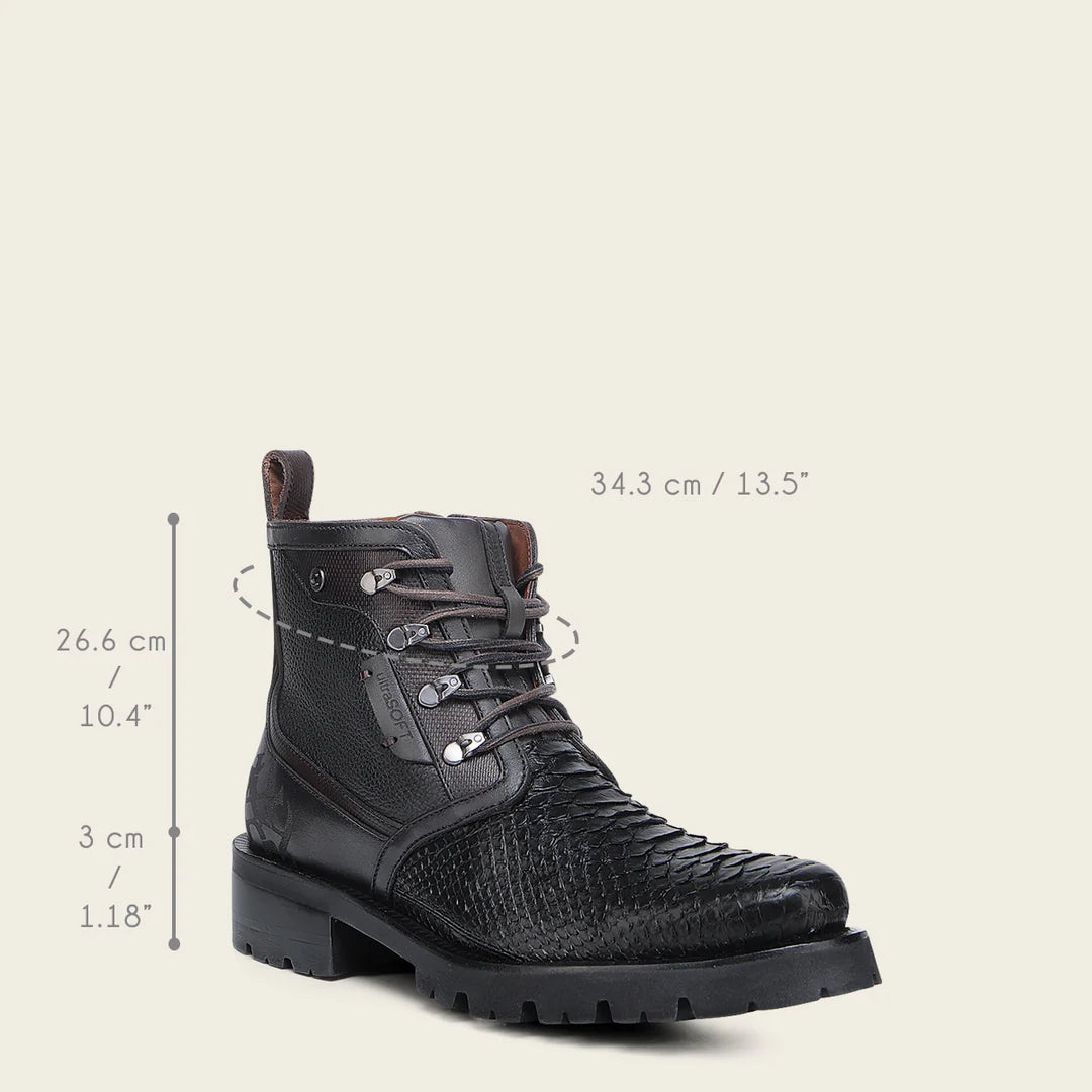 4D25PH Men's Cuadra Black Casual Dress Ankle Boots with Python Skin & Zip - Perfect for Office, Parties & Night Out
