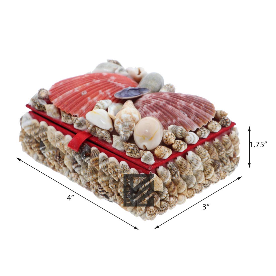 Li'Shay 2 Pack Natural Seashell Jewelry Box - 4 Inch Rectangle Treasure Chest for Rings, Necklaces & Keepsakes - Perfect for Beach Themed Decor & Gift Giving