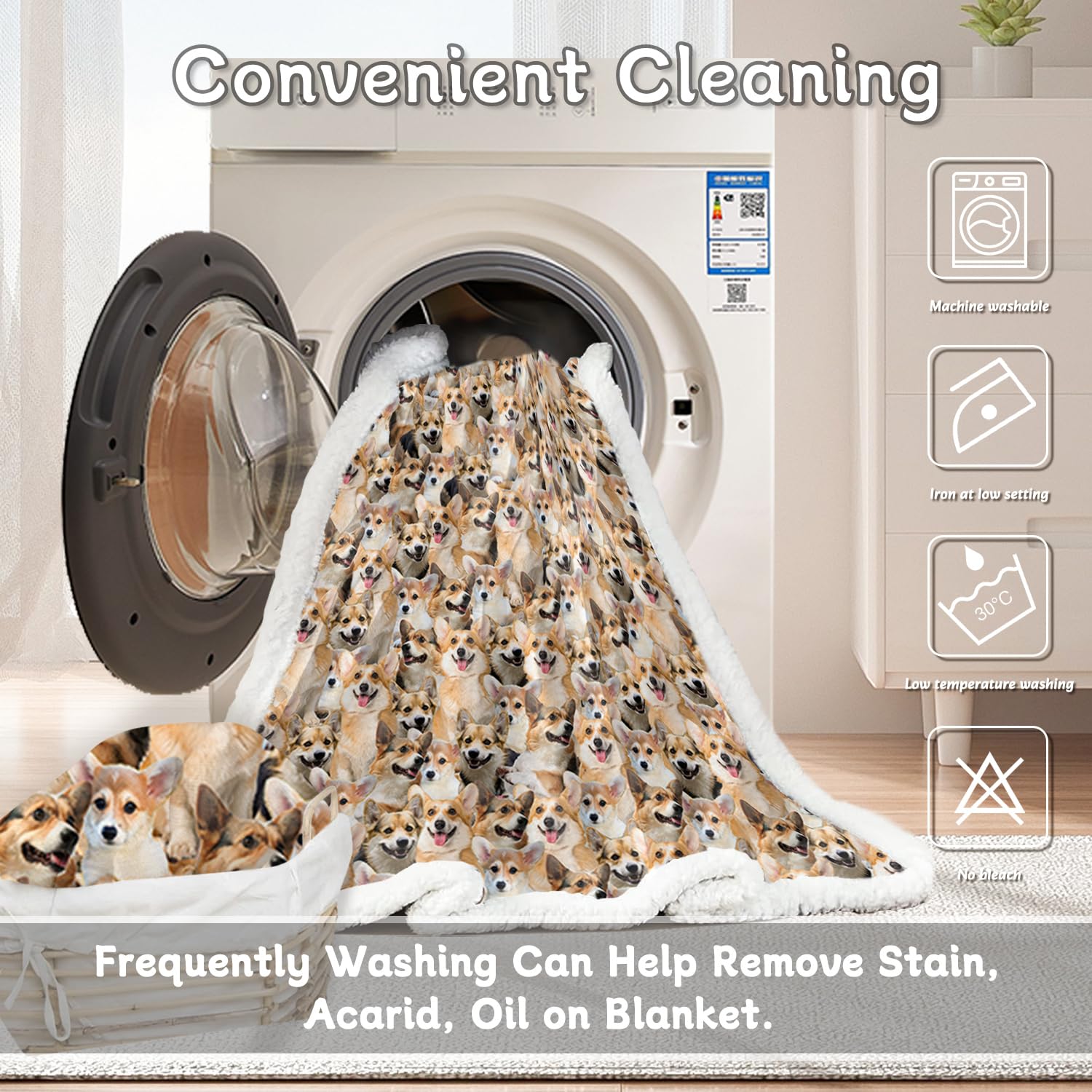 **BlessLiving Corgi Plush Fleece Blanket - Reversible Sherpa Throw with Cute Puppy Dog Pattern, Soft & Cozy for Kids, Girls & Adults (60