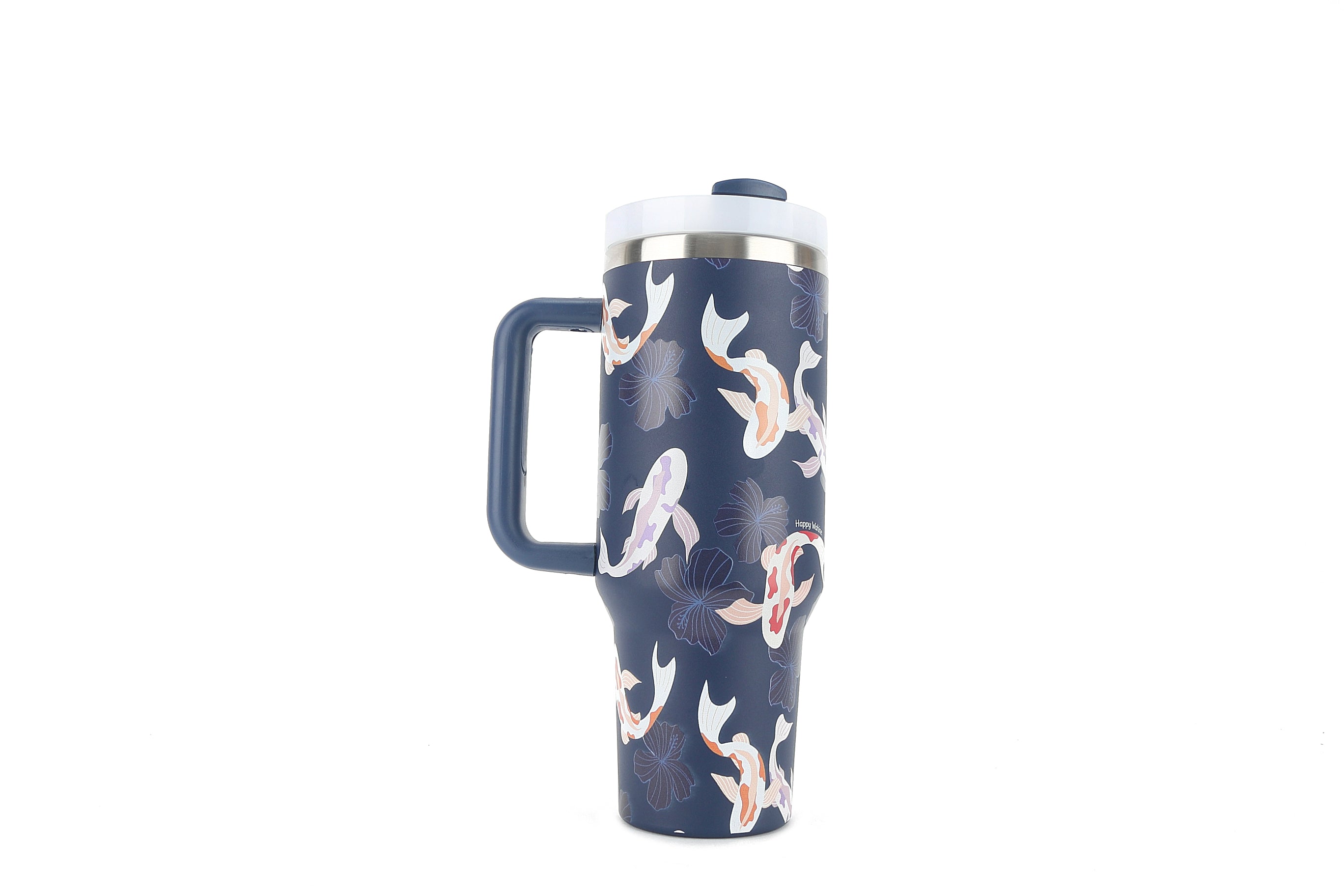 40oz Insulated Stainless Steel Tumbler with Lid & Straw - Koi Navy Double Wall Vacuum Cup for Hot & Cold Drinks - Perfect for Office, Gym, Travel and Outdoor Activities