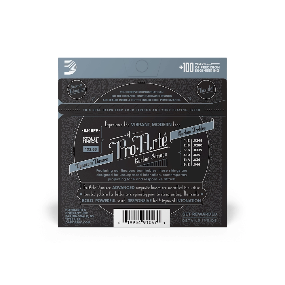 D'Addario Hard Tension Pro Arte Carbon Dynacore Bass Classical Guitar Strings - Premium Nylon Strings for Professional Classical Guitar Players - Perfect for Concerts, Recording & Practice Sessions