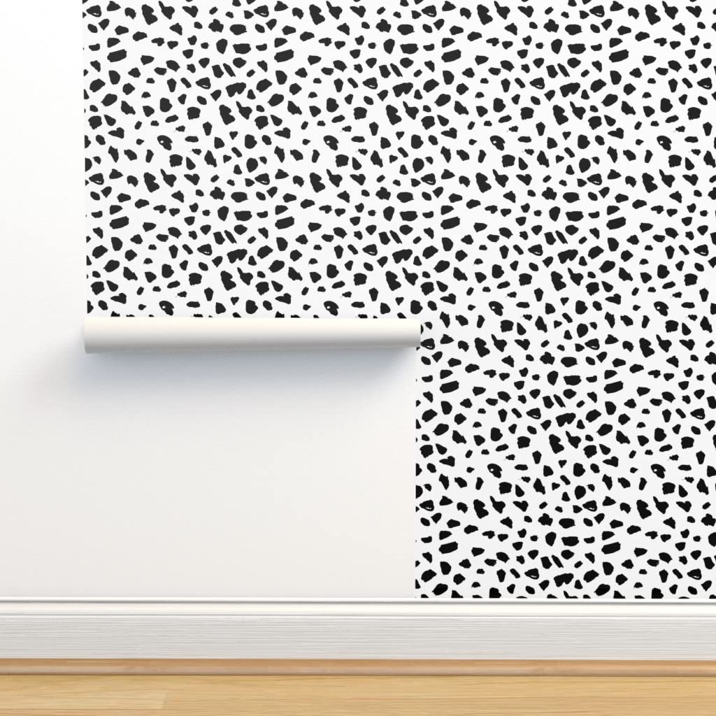 12ft x 2ft Removable Wallpaper - Black & White Abstract Dalmatian Spots Geometric Print | Peel & Stick Wall Covering for Nursery, Bedroom, Office Decor | Gender Neutral Animal Skin Pattern by Spoonflower