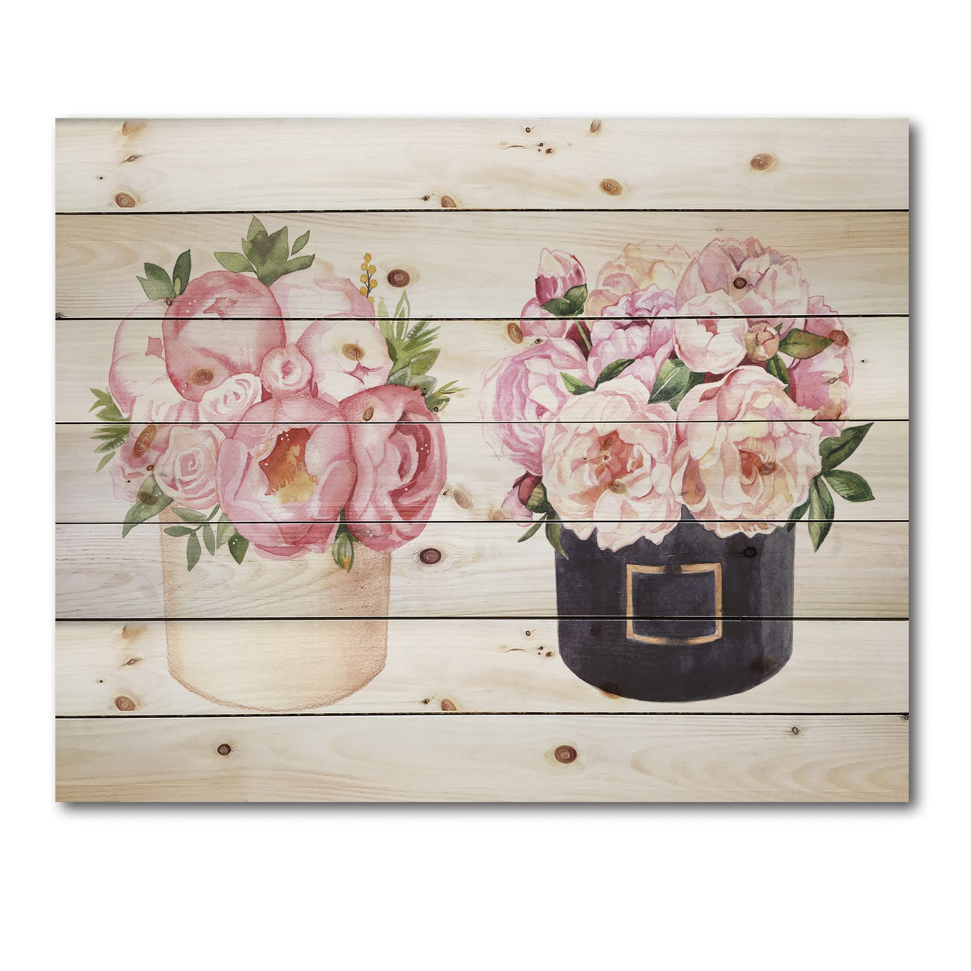 Farmhouse Floral Wall Decor - Large Peonies and Roses Wood Wall Art Panel, Pink Floral Print on Natural Pine Wood - Perfect for Living Room, Bedroom, or Farmhouse Style Home Decor