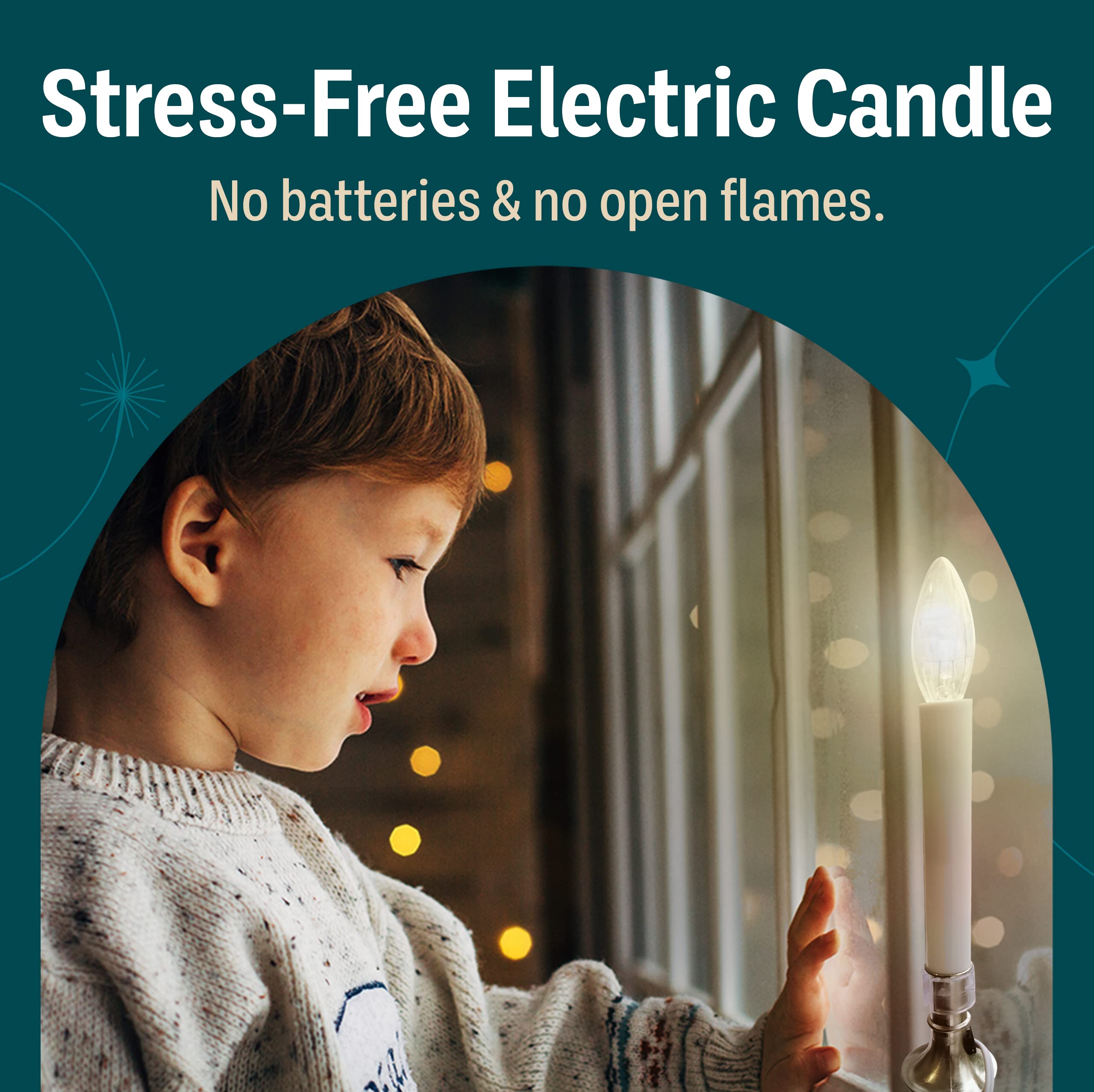 Holiday Joy 9-Inch Electric Window Candles with Auto Sensor - Set of 1 (Includes 2 Bulbs & Suction Cup Holder) - 5W, 120V - Perfect for Christmas Decorations, Home Lighting & Seasonal Ambiance