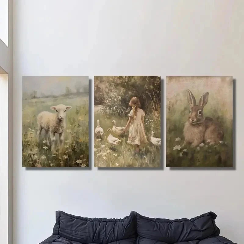 3-Piece Cute Animal & Pastoral Scenes Metal Wall Art - Ready to Hang Home Decor for Living Room, Bedroom, Office (Set of 3)