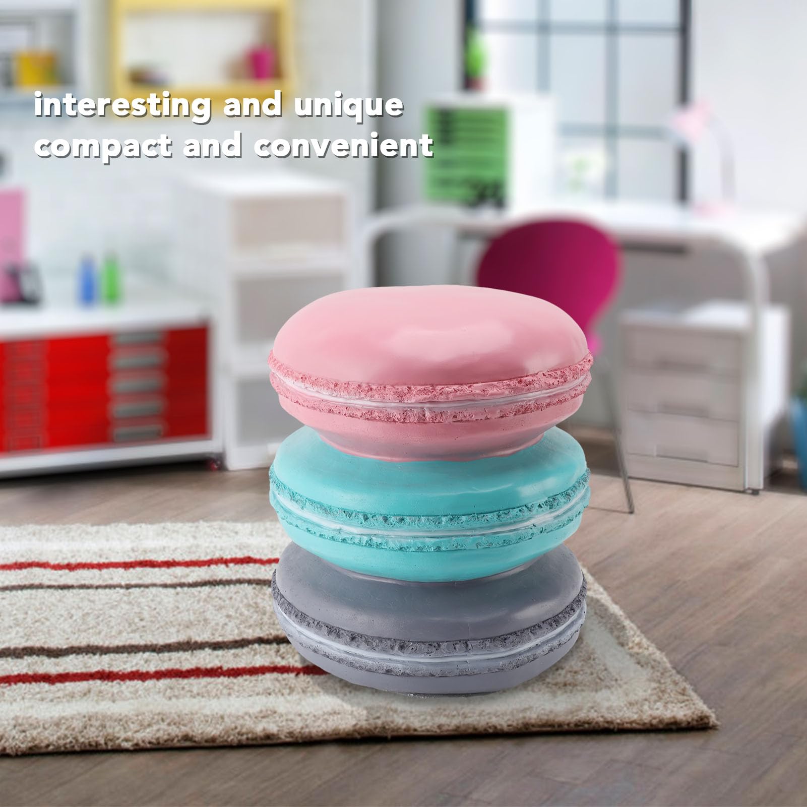 Macaron Biscuit Shaped Cute Food Shoe Stool - Compact Foot Rest for Living Room, Bedroom & Office - Ergonomic Support for Work, Gaming & Relaxation