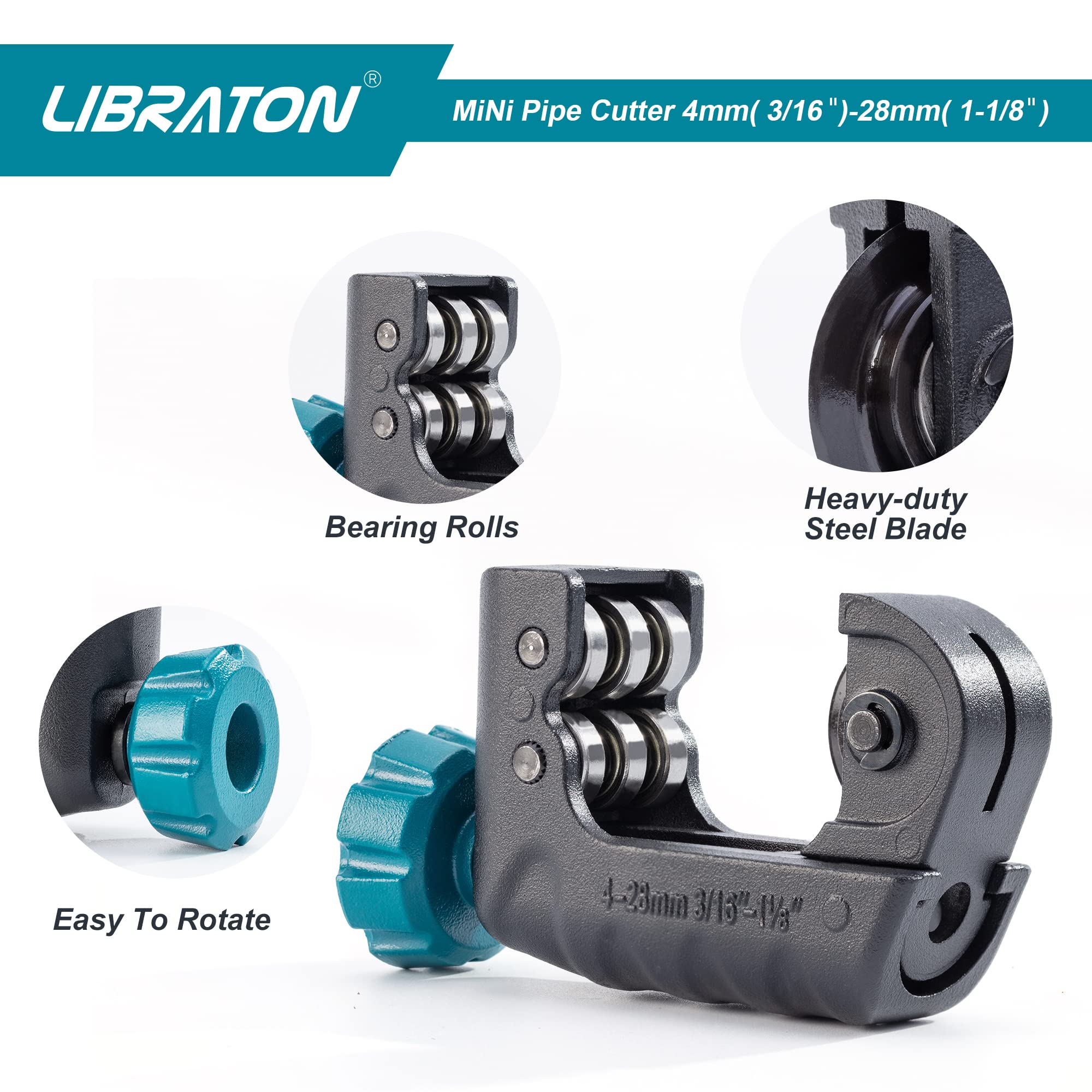 Libraton Heavy Duty Copper Pipe Cutter with Deburring Tool - Precision Tubing Cutter for Copper, Aluminum & Thin Stainless Steel Pipes - Perfect for Plumbing, HVAC & DIY Home Repairs