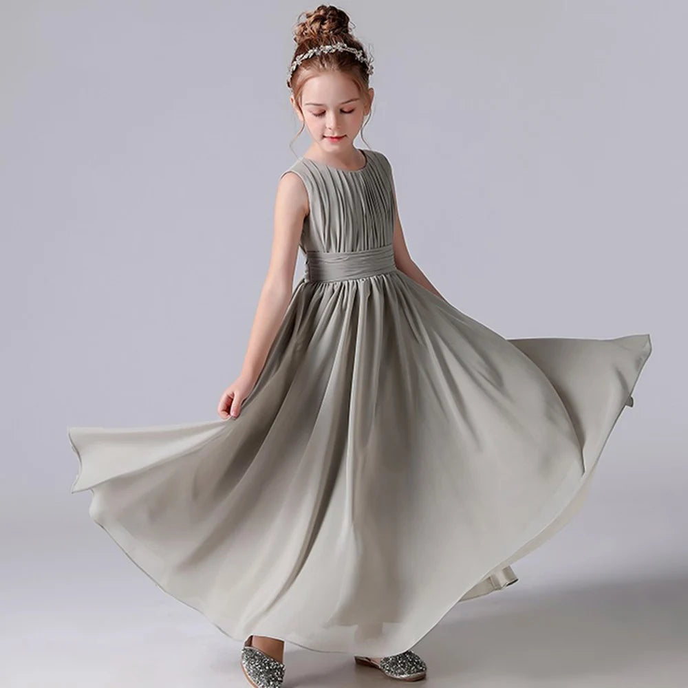 Elegant Pleated Flower Girl Dress with Sash - Kids Wedding Gown, Party Dress, Pageant Outfit for Special Occasions & Formal Events