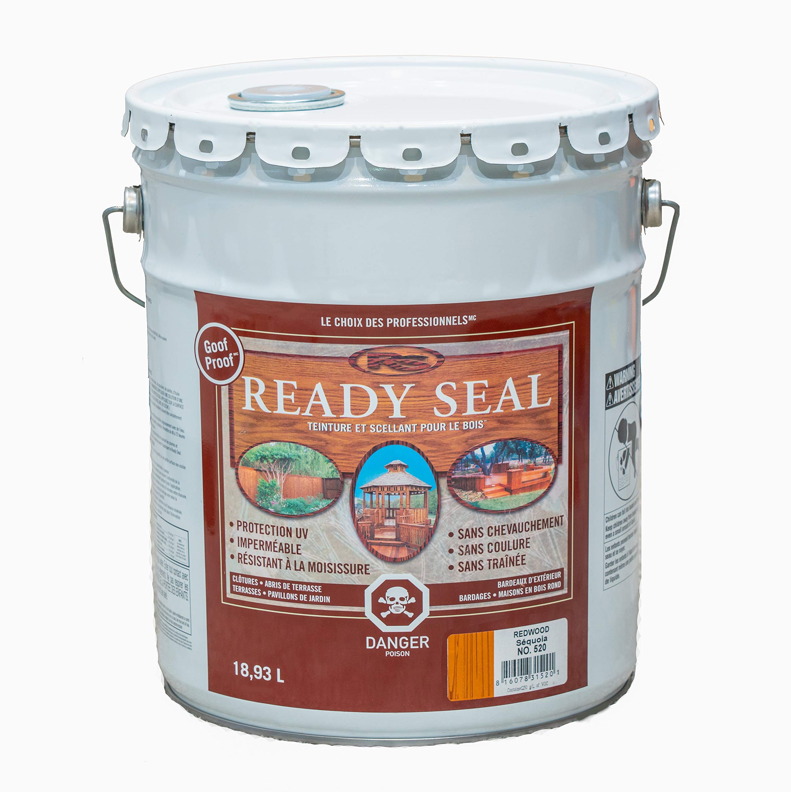 Ready Seal 520 5-Gallon Pail Redwood Exterior Wood Stain and Sealer - Premium Waterproof Deck & Fence Protection for Outdoor Wood Surfaces