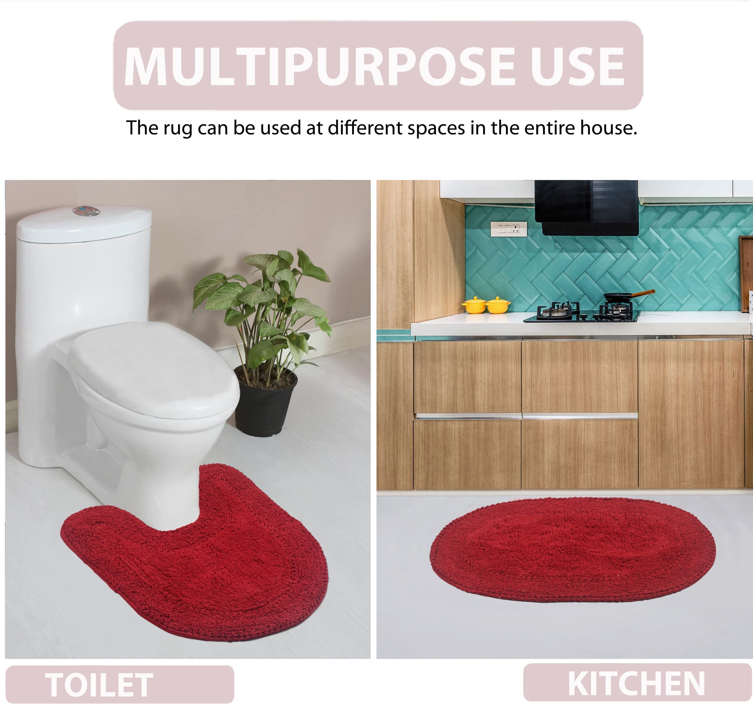 Home Weavers Double Ruffle 100% Cotton Bathroom Rugs Set - Ultra Soft, Absorbent & Washable Non-Slip Bath Mat for Bathroom, Kitchen & Laundry Room - 3 Piece Contour Set (Red) - Perfect for Cozy Home Decor and Wet Areas