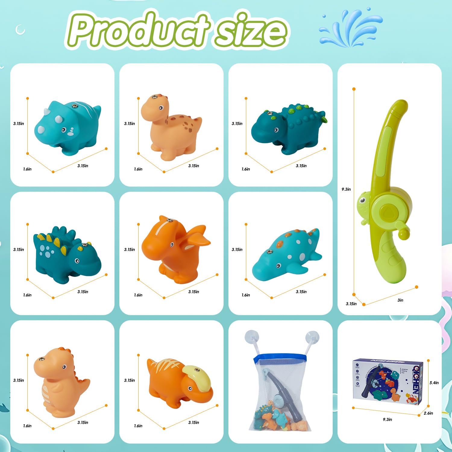 Magnetic Fishing Bath Toys for Toddlers 1-4 Years Old - 8PCS Soft Rubber Dinosaur Water Table Toys with Fishing Rod for Pool, Bathtub & Outdoor Play - Fun Learning Game for Boys & Girls Ages 1 2 3 4
