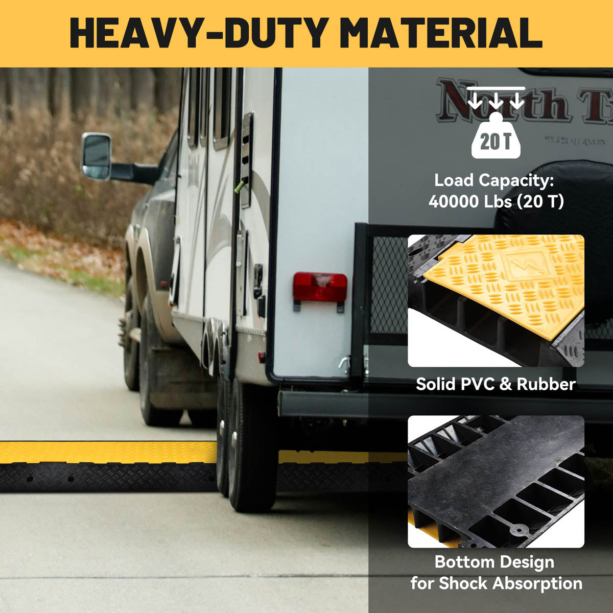 3 Channel Hose Cable Protector Ramp Cover - Heavy Duty Cable Management Solution for Outdoor/Indoor Use - Perfect for Driveways, Gardens, and Worksites