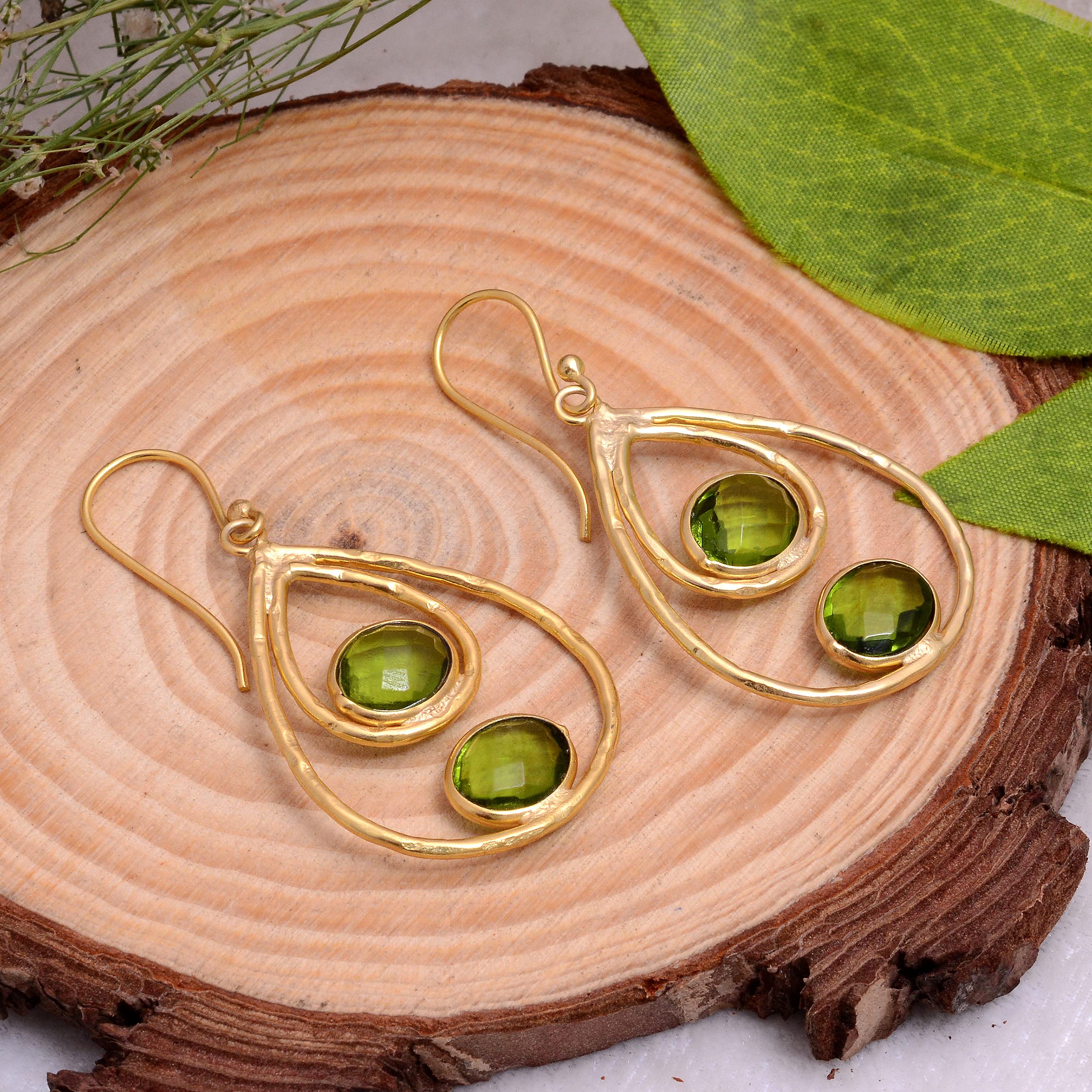 Veracity Jewelry 18K Gold Plated Peridot Earrings for Women - August Birthstone Handmade Gemstone Jewelry - Green Peridot Stud Earrings for Girls (VE-506) - Perfect for Birthdays, Anniversaries & Special Occasions