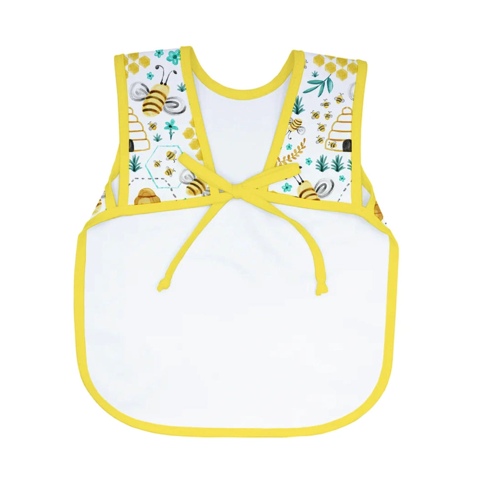 Bapron Baby Toddler Bib for 6 Months and Up - Adjustable Waterproof Feeding Bib with Catching Pocket - Perfect for Mealtime, Snacks, and Messy Play (Busy Bee Design)