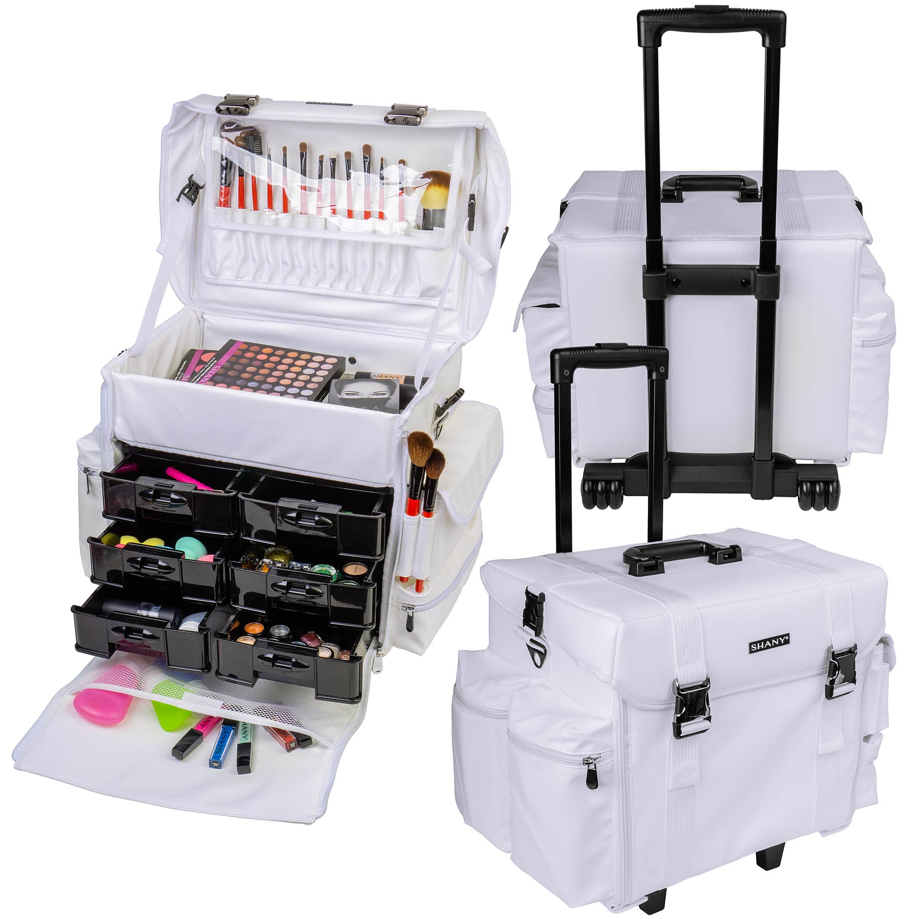 Professional Makeup Artist Rolling Trolley Case - Portable Cosmetic Organizer with Free Mesh Bags for Beauty Tools & Supplies | Perfect for Salon, Bridal, and Mobile Makeup Services