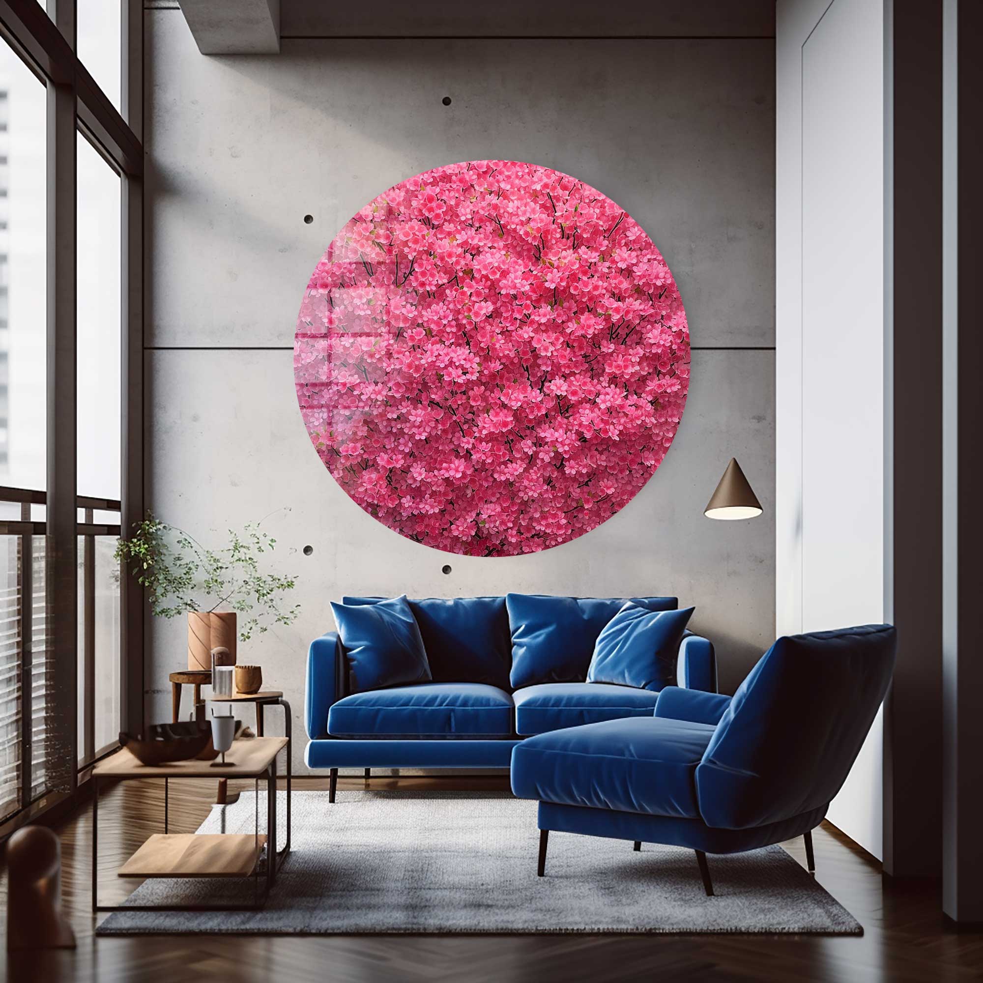 Pinky Tree Rounded Glass Wall Art - Modern Home Decor for Living Room, Bedroom & Office - Shatterproof & Stylish