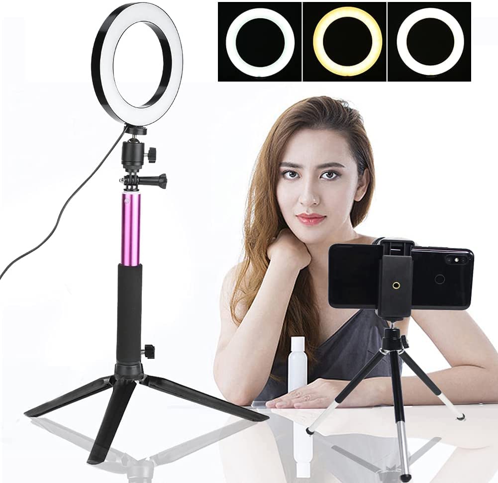 Professional Photography Ring Light Kit - Adjustable Height, 3 Color Temperatures & 10 Brightness Levels for YouTube Videos, TikTok Live Streaming, Makeup Tutorials and Home Studio Lighting