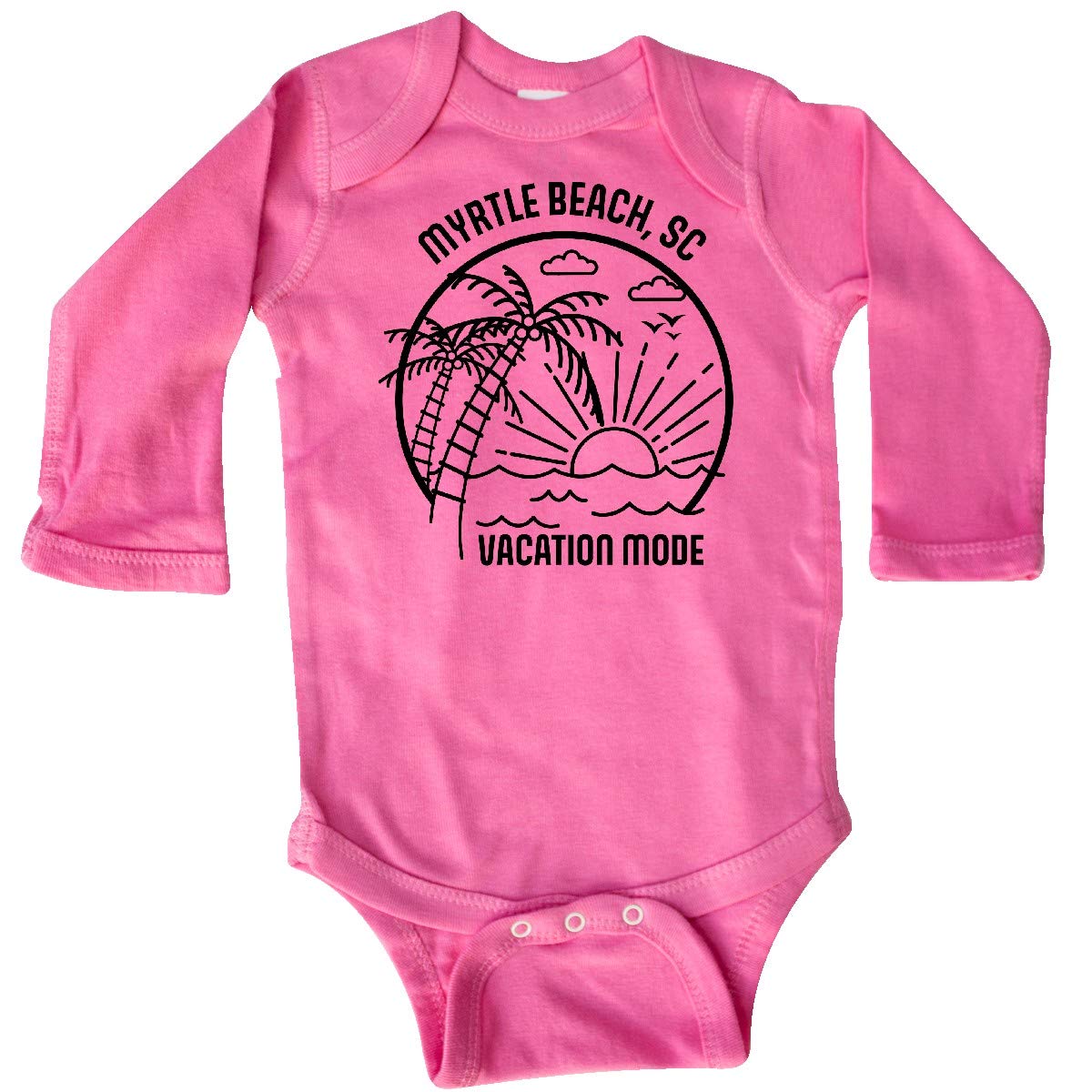 Inktastic Summer Vacation Mode Myrtle Beach South Carolina Long Sleeve Baby Bodysuit - Cute Beach Outfit for Infants, Comfortable Cotton Romper for Travel & Family Photos