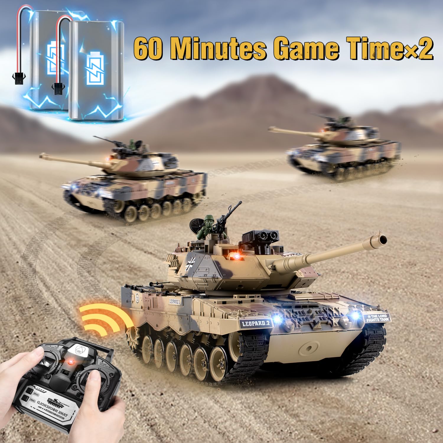 1:18 Scale German Leopard II RC Tank - 2.4Ghz Remote Control Military Toy with BB Shooting, Water Bombs, Smoke, Lights & Sound Effects | Realistic Recoil Action for Adults & Kids | Battle Simulation, Outdoor Play & Collectible Display