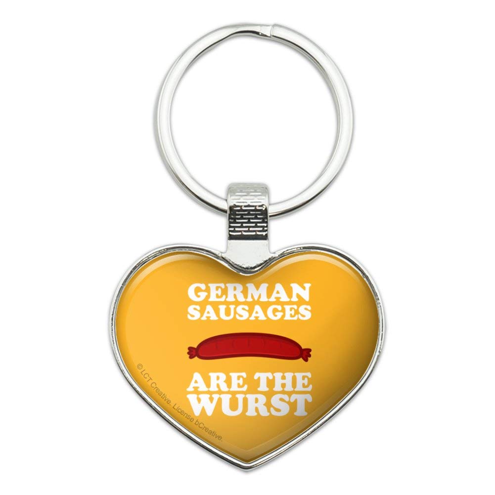 Funny German Sausage Keychain - Wurst Humor Metal Key Ring with Heart Design - Perfect Gift for Food Lovers & Sausage Enthusiasts