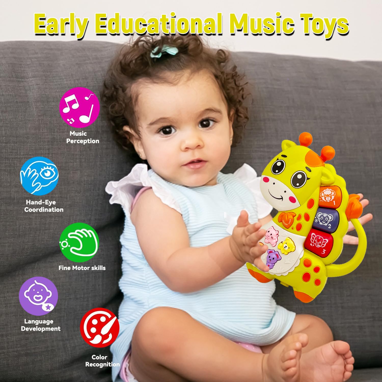 Light Up Musical Baby Piano Toy for Toddlers 18+ Months - Early Learning Educational Keyboard for Infant Boys & Girls - Perfect Gift for Birthdays & Playtime (Giraffe Design)