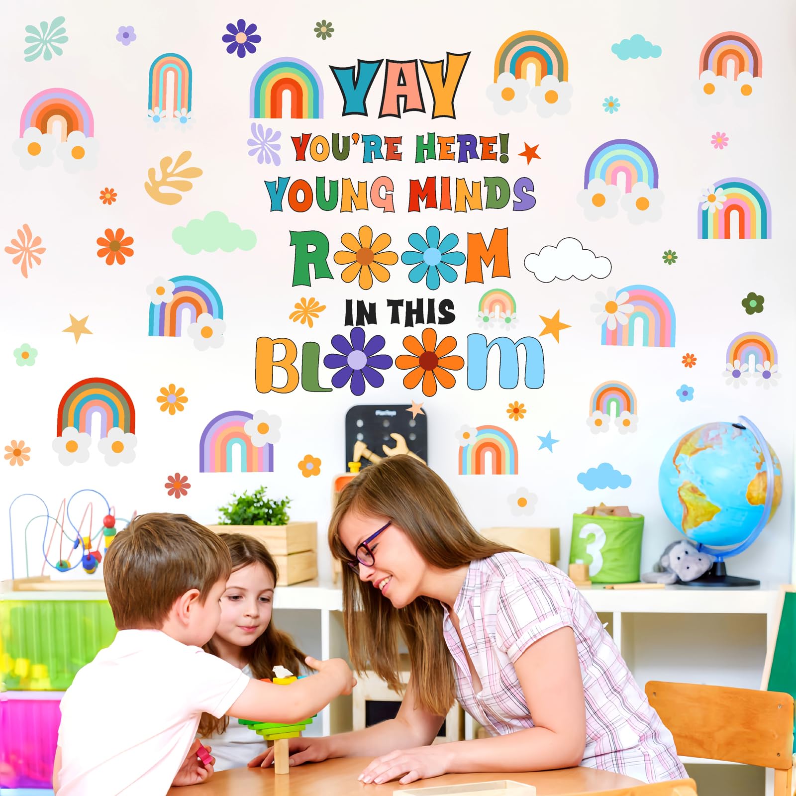 Inspirational Wall Decals with Motivational Quotes - Colorful Rainbow Flower & Lettering Stickers for Kids Room, Nursery, Playroom, School & Classroom Decor - Perfect for Home, Office & Learning Spaces